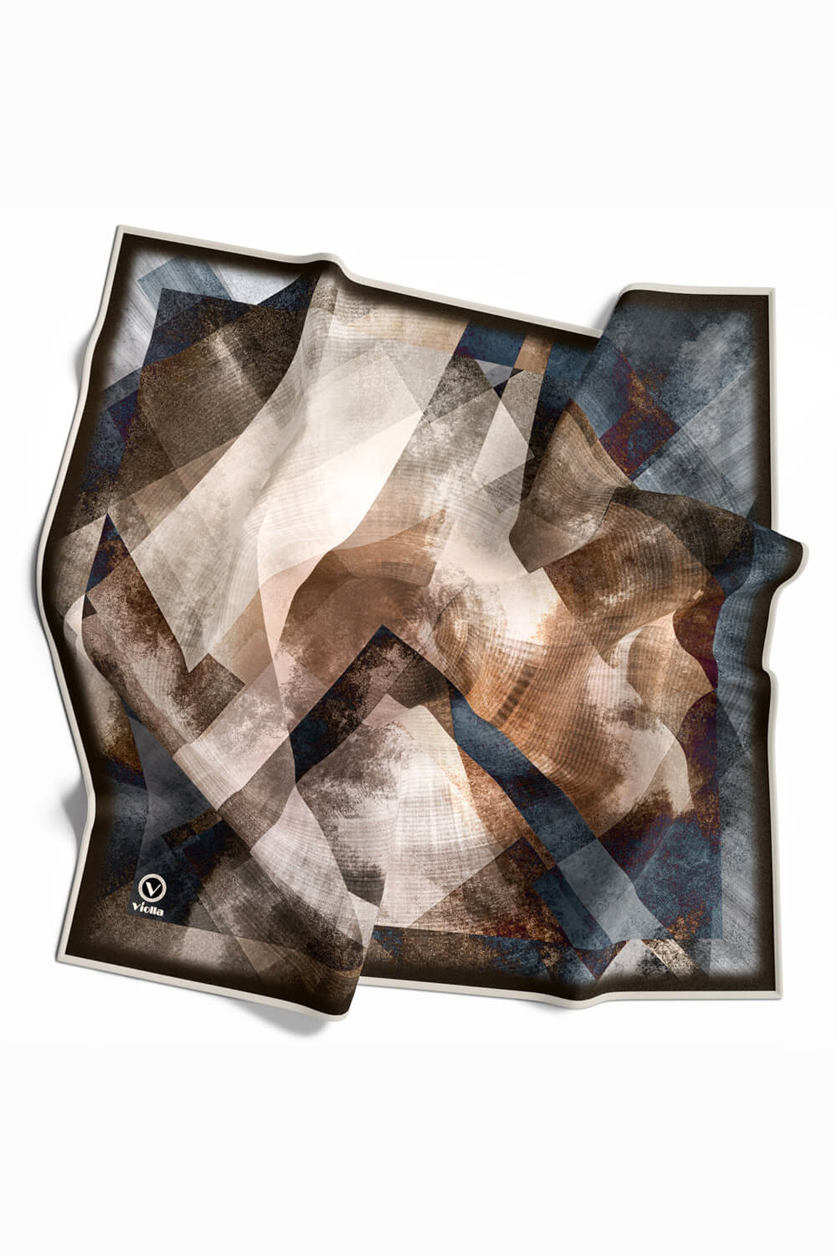 Twill Batik Desenli Vizon - İndigo Renkli 90x90 Eşarp (İpek İçermez) Dikim Şekli : El Dikişi