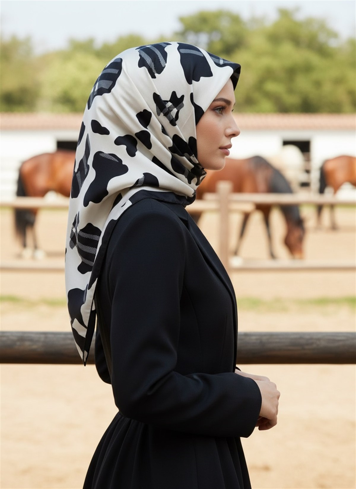%100 Twill İpek Leopar Desenli Krem - Siyah Renkli 90x90 Eşarp Dikim Şekli : El Dikişi