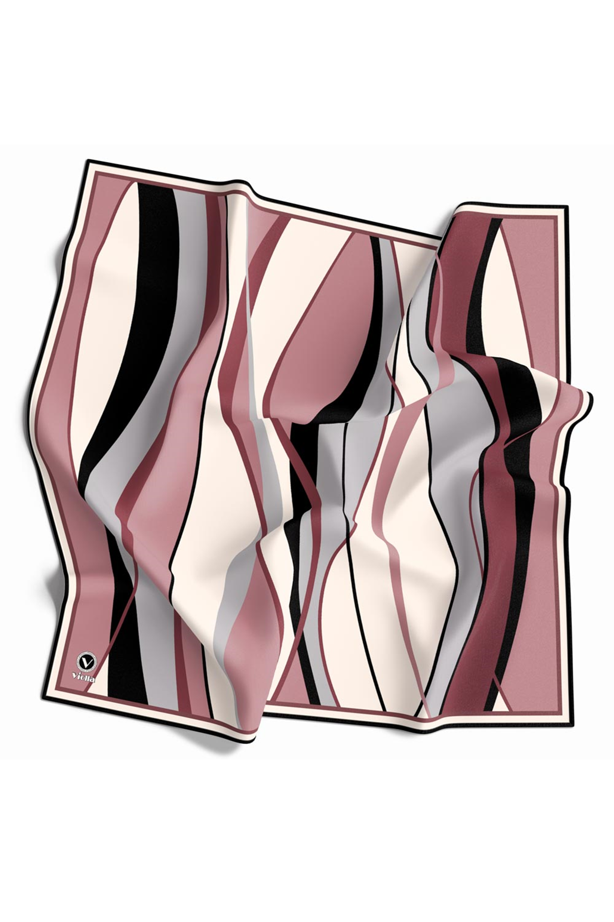 Rayon Modern Dalgalı Çizgi Desenli Pudra Renkli 90x90 Dikim Şekli : El Dikişi Eşarp (İpek İçermez)