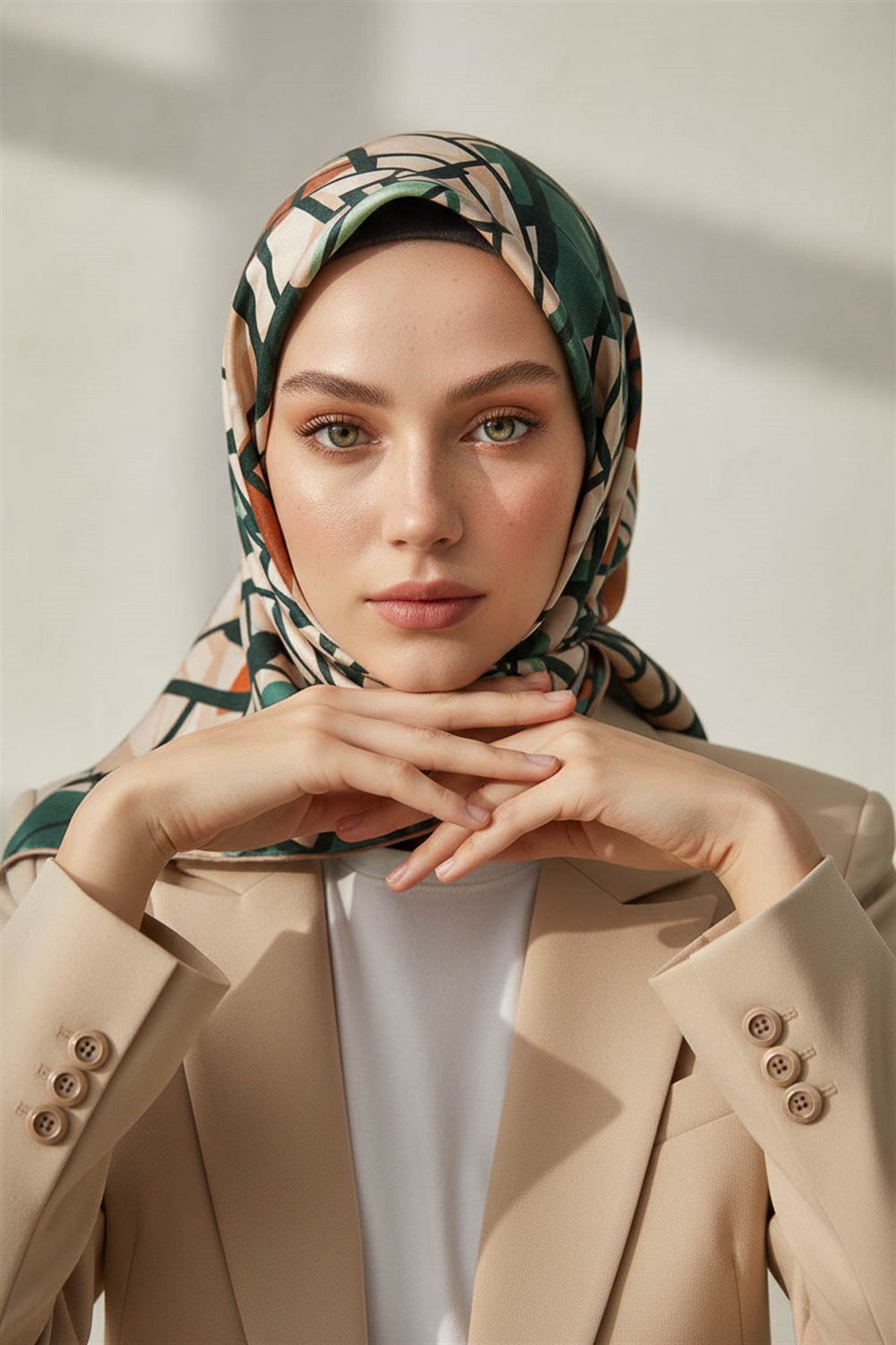 %100 Twill Renkli Petek Desenli Hardal - Petrol Yeşili Renkli 90x90 Eşarp Dikim Şekli: El Dikişii