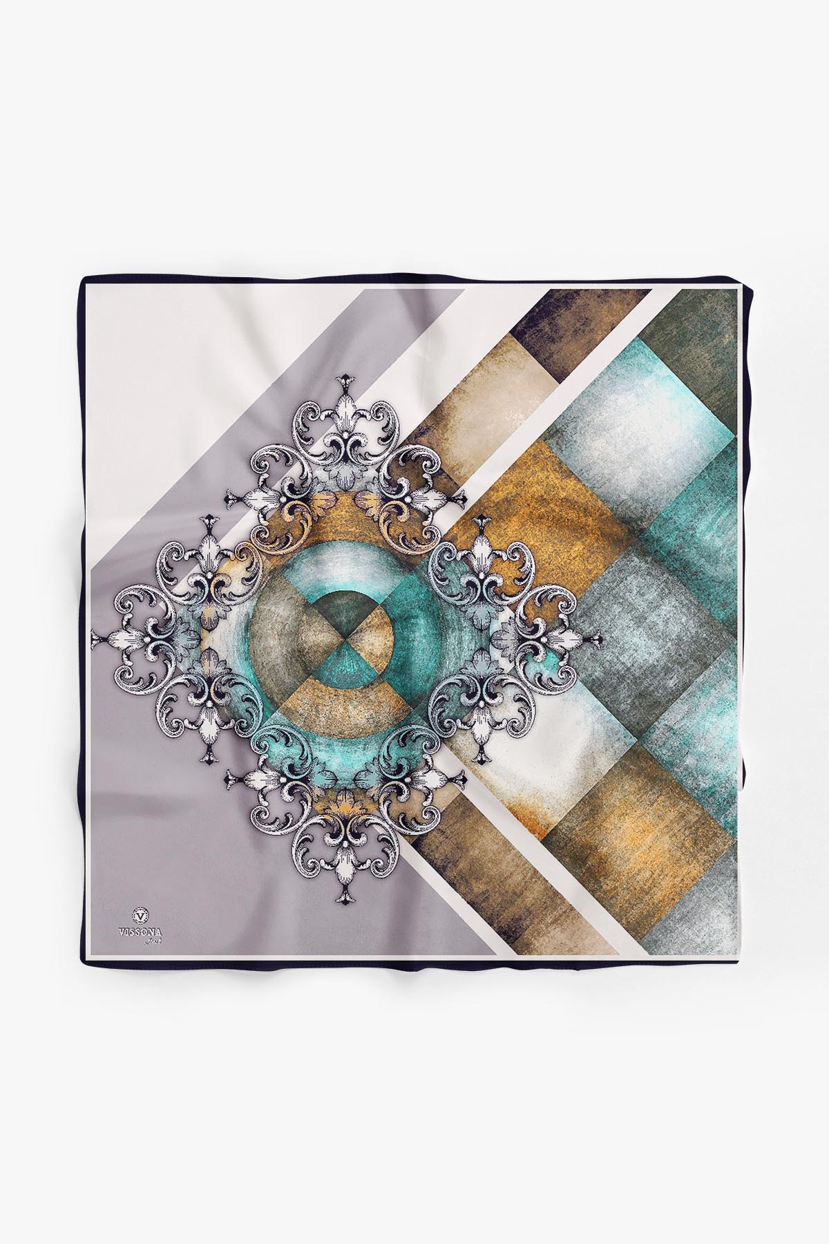 %100 İpek Kadın Desenli Bandana 80x80