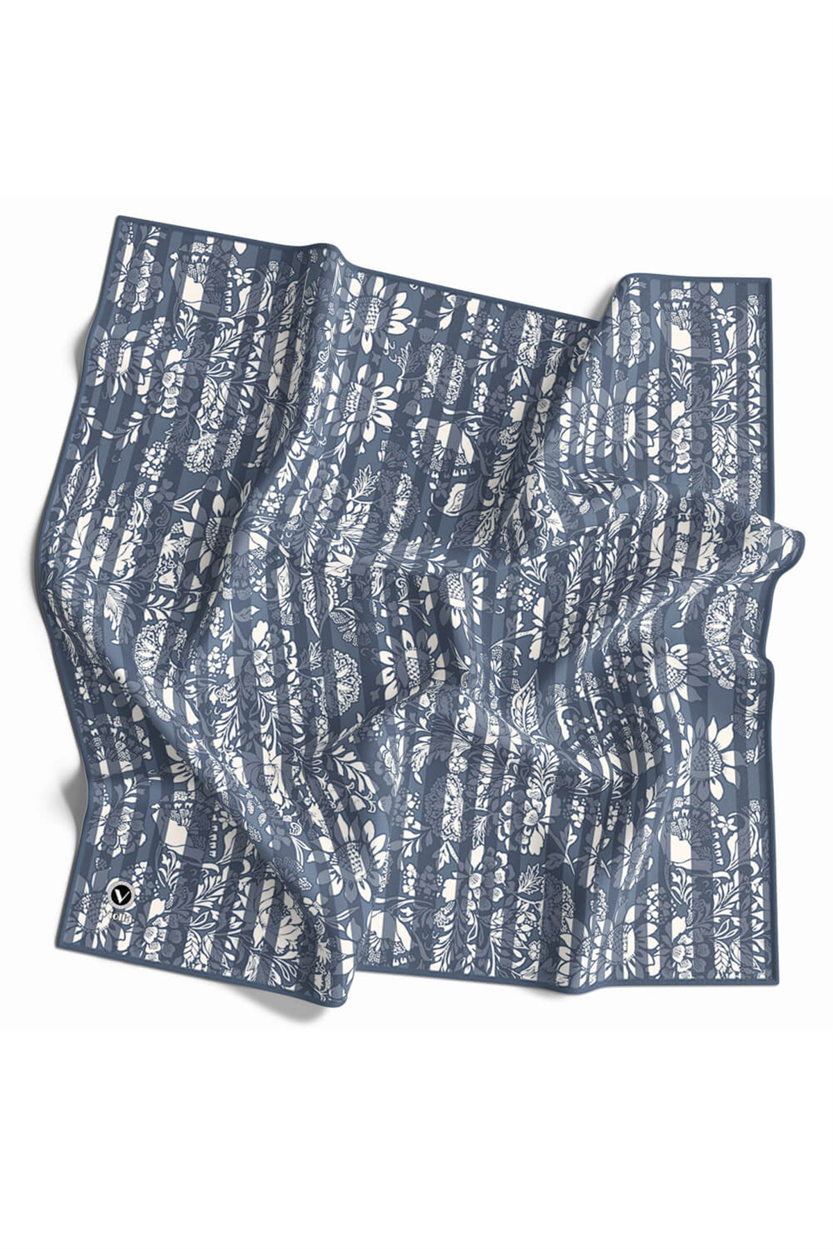 Twill Batik Şal Desenli İndigo Renkli 90x90 Eşarp (İpek İçermez) Kenar Dikiş Şekli El Dikişli