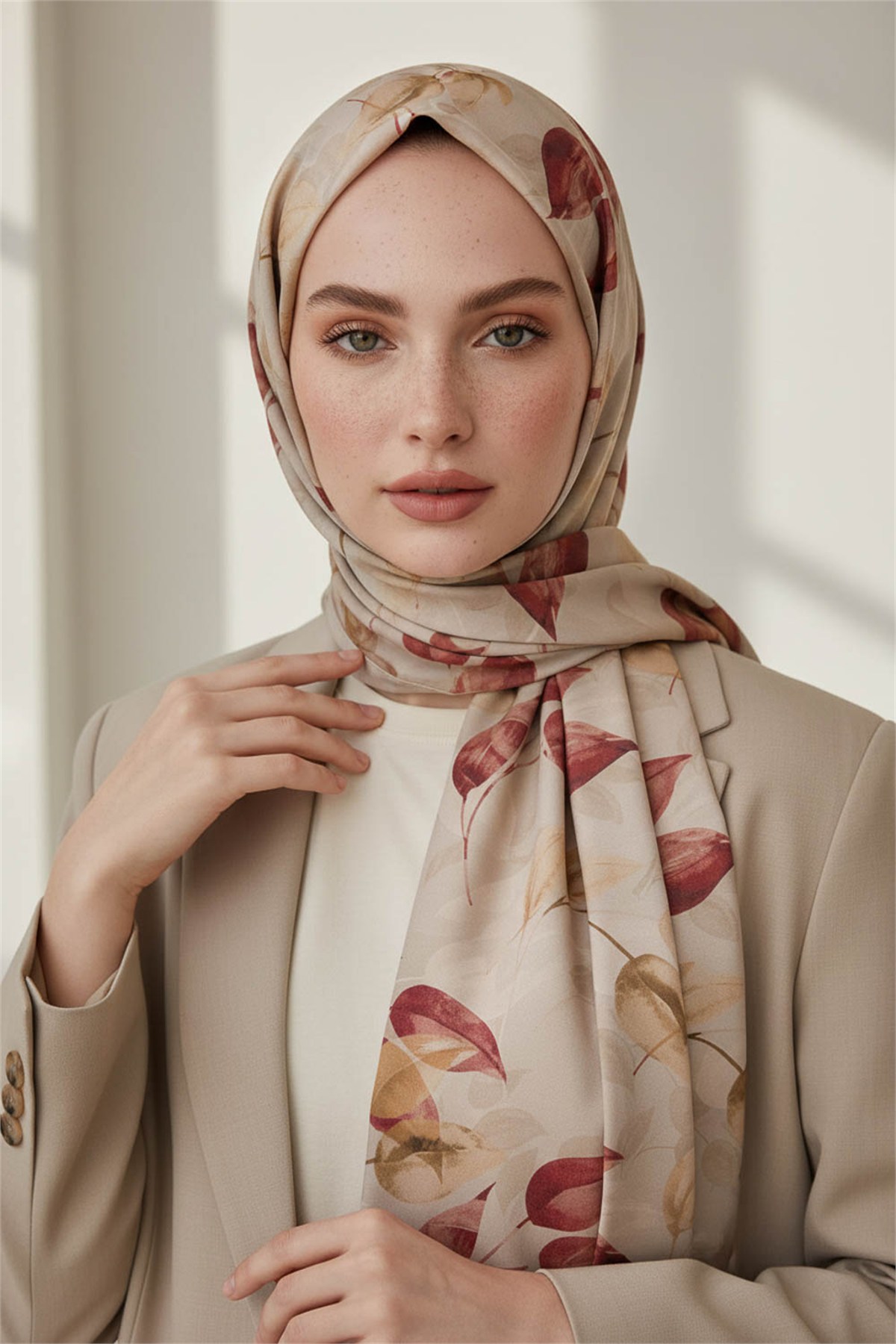 KREP SONBAHAR DESENLİ BORDO RENKLİ 75X195 KIRIŞMAZ ŞAL