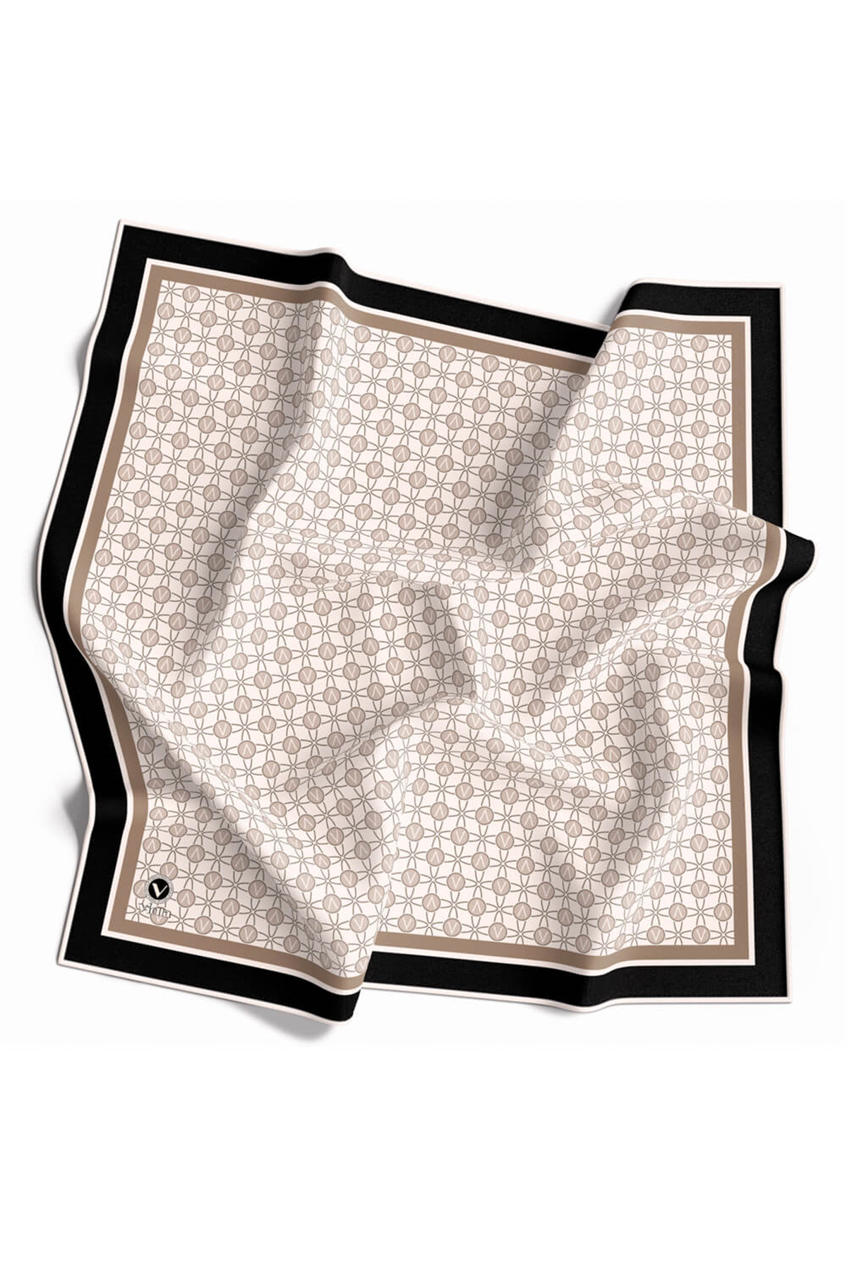 Twill V Desenli Krem Renkli 90x90 Eşarp (İpek İçermez) Dikim Şekli : El Dikişi