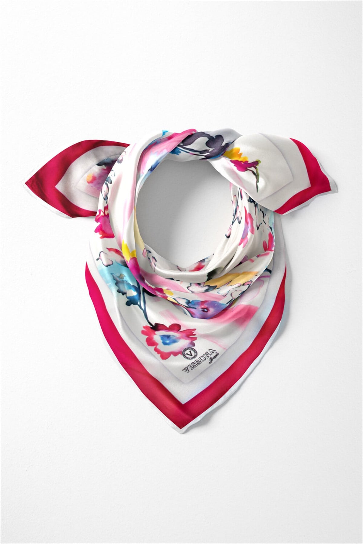 %100 İpek Kadın Desenli Bandana 80x80