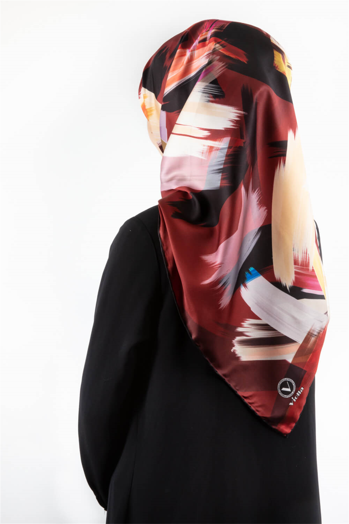 Twill Fırça Desenli Bordo Renkli 90x90 Eşarp (İpek İçermez) Kenar Dikiş Şekli El Dikişli