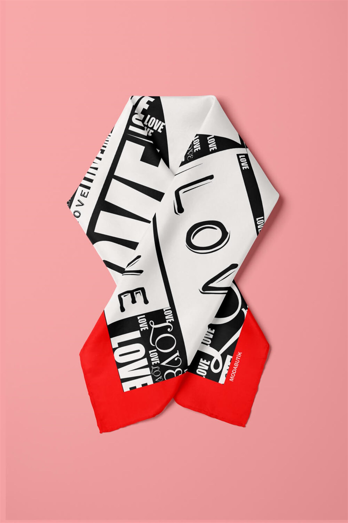 Violla A30 Kadın Love Desenli Bandana 50x50 Siyah Beyaz DG0135-22