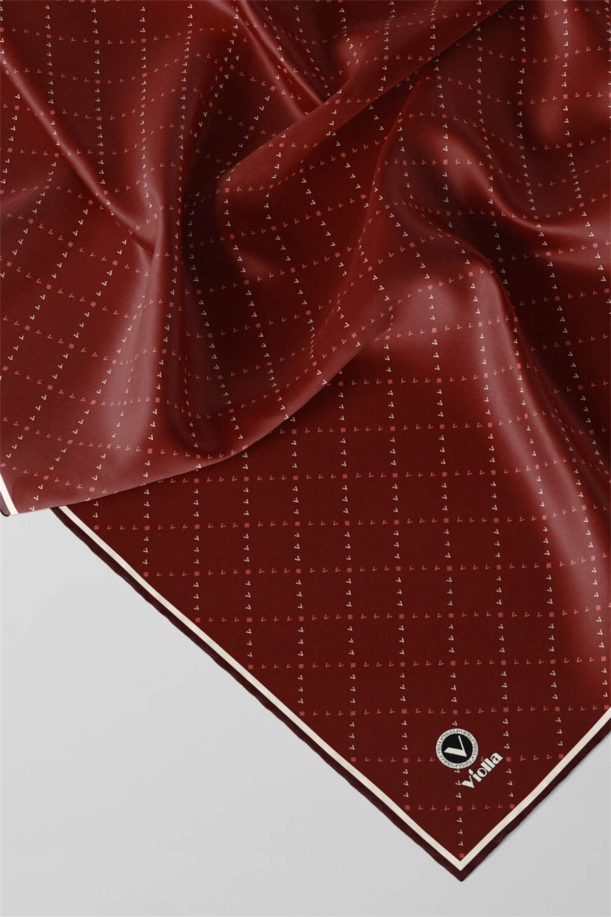 Twill Noktalı V Desenli Bordo Renkli 90x90 Eşarp (İpek İçermez) Kenar Dikiş Şekli El Dikişli