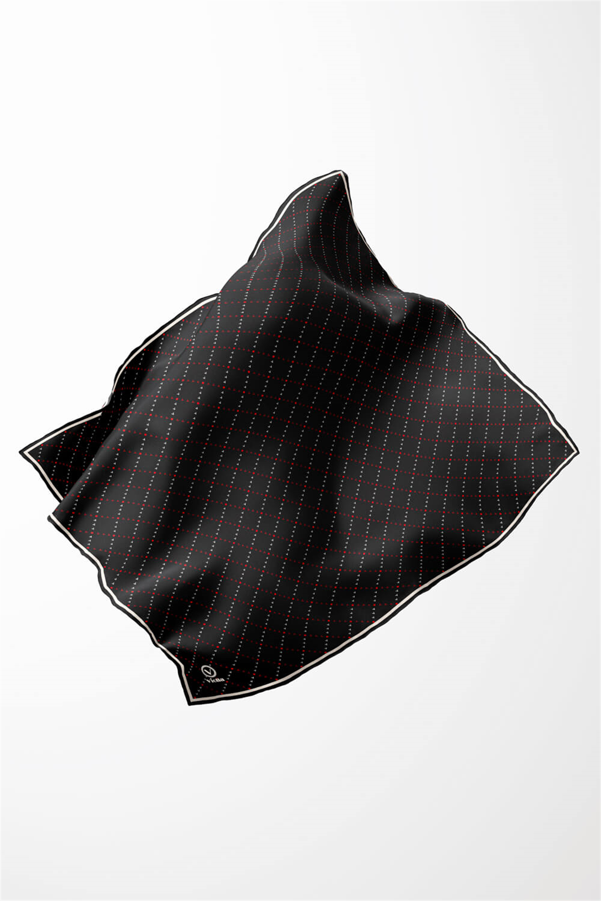 Twill Noktalı V Desenli Siyah - Bordo Renkli 90x90 Eşarp (İpek İçermez) Kenar Dikiş Şekli El Dikişli