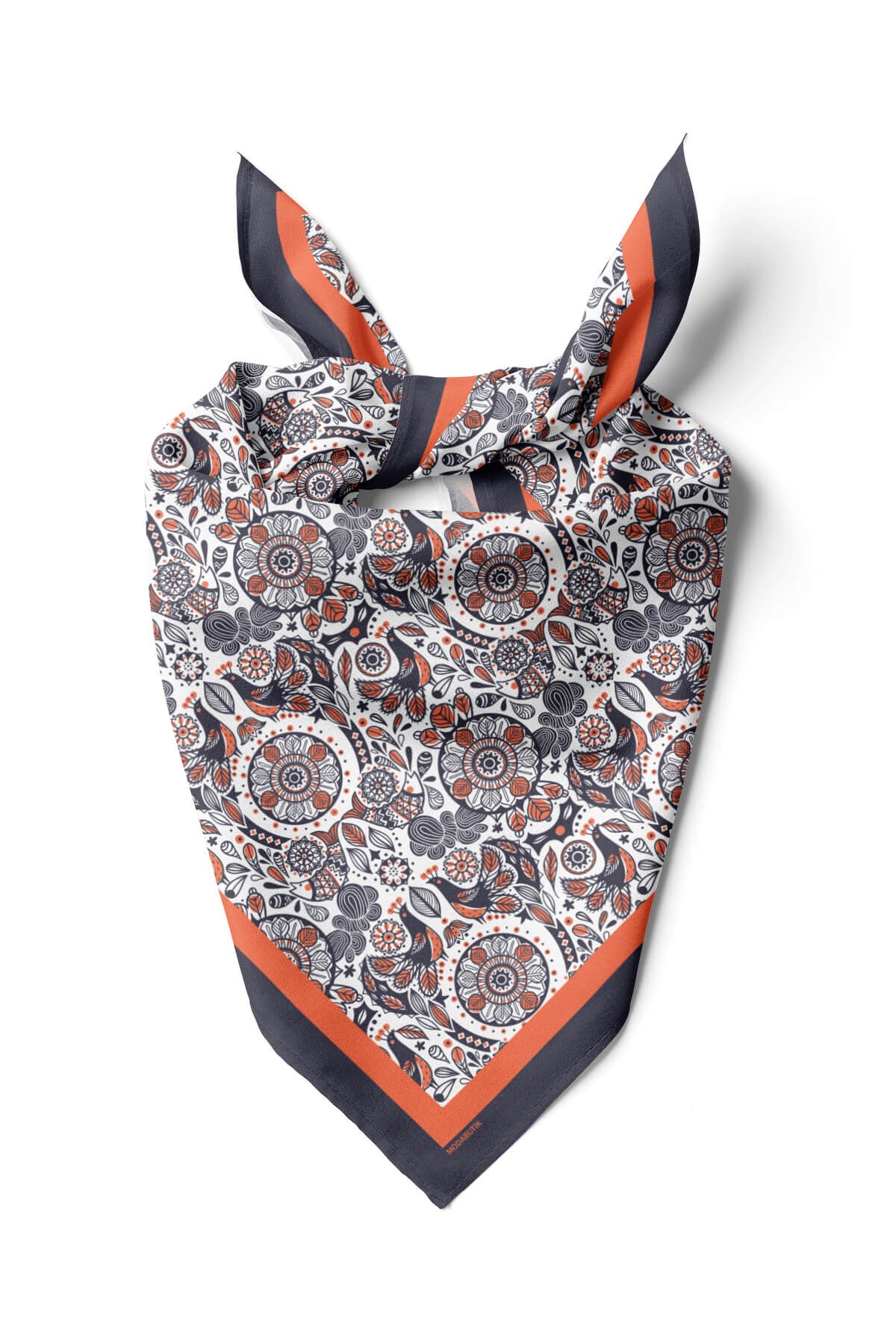 Violla Kadın Turuncu Tavuskuşu  Desenli 50x50 Bandana  DG0633-22