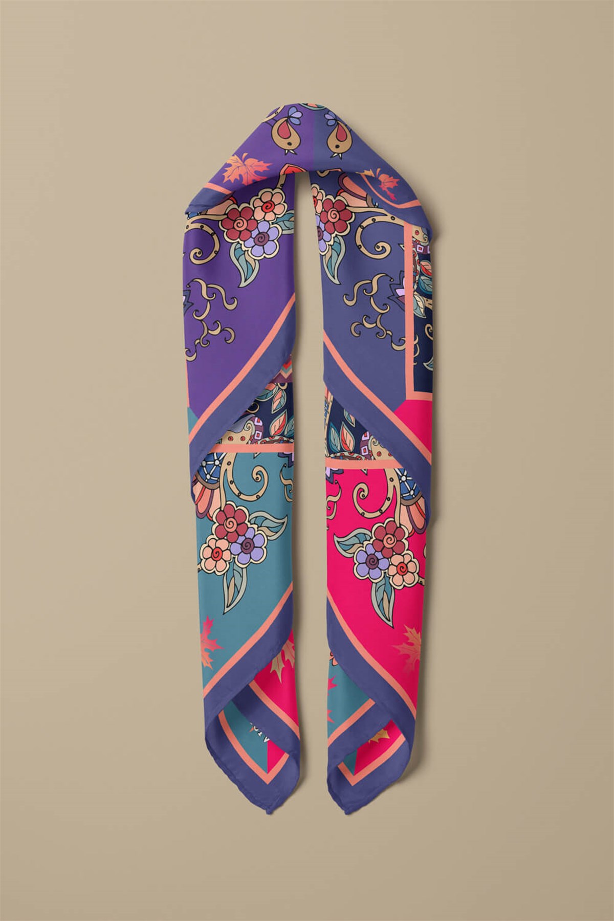 %100 İpek Etnik Desenli Kadın Bandana