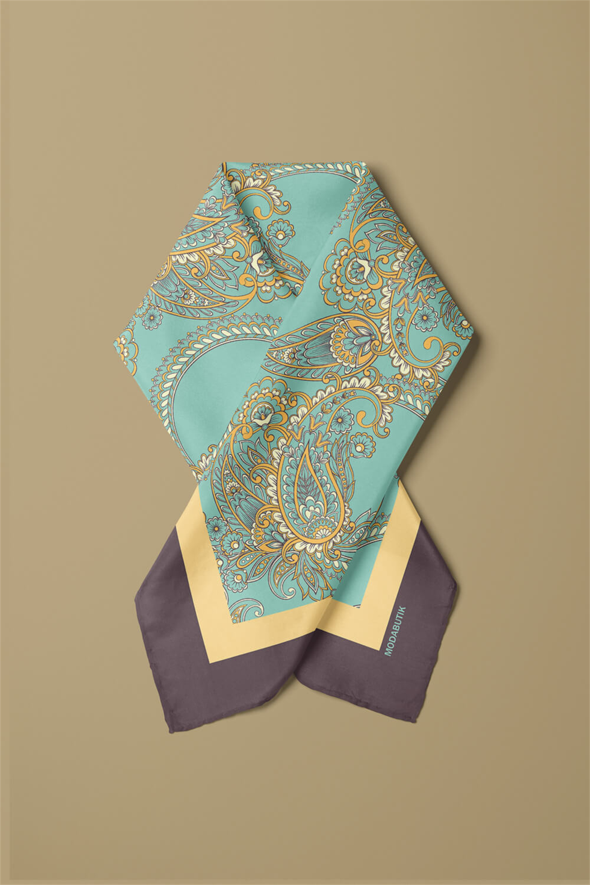 Kadın Açık Mavi Krem Bangle Desenli 50x50 Bandana HYL DG0917-22