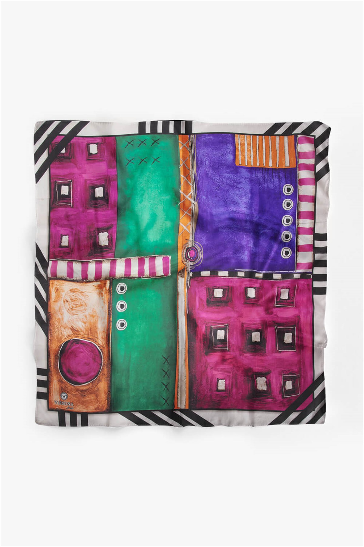 %100 İpek Kadın Desenli Bandana 80x80