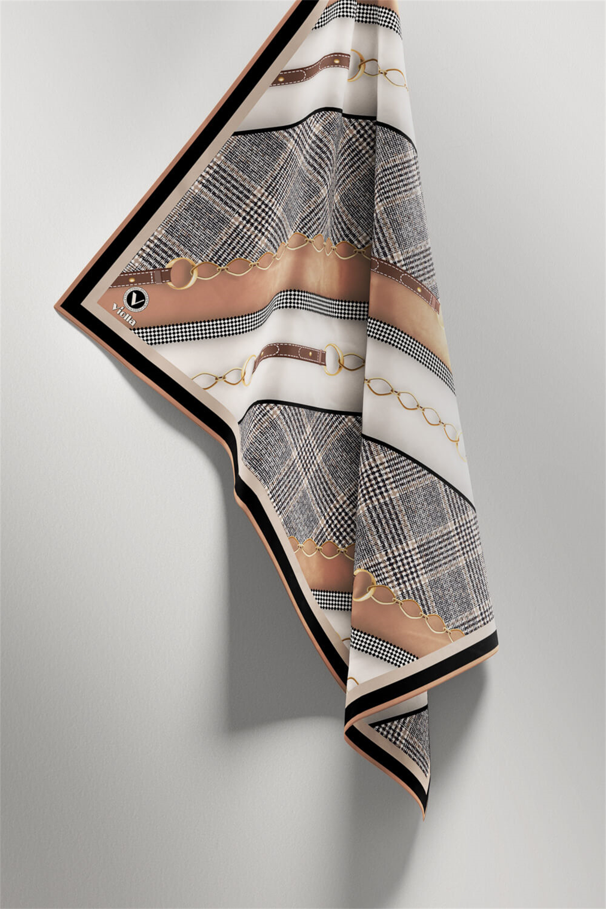 Twill Kemer Desenli Bakır Renkli 90x90 Eşarp (İpek İçermez) Kenar Dikiş Şekli El Dikişli