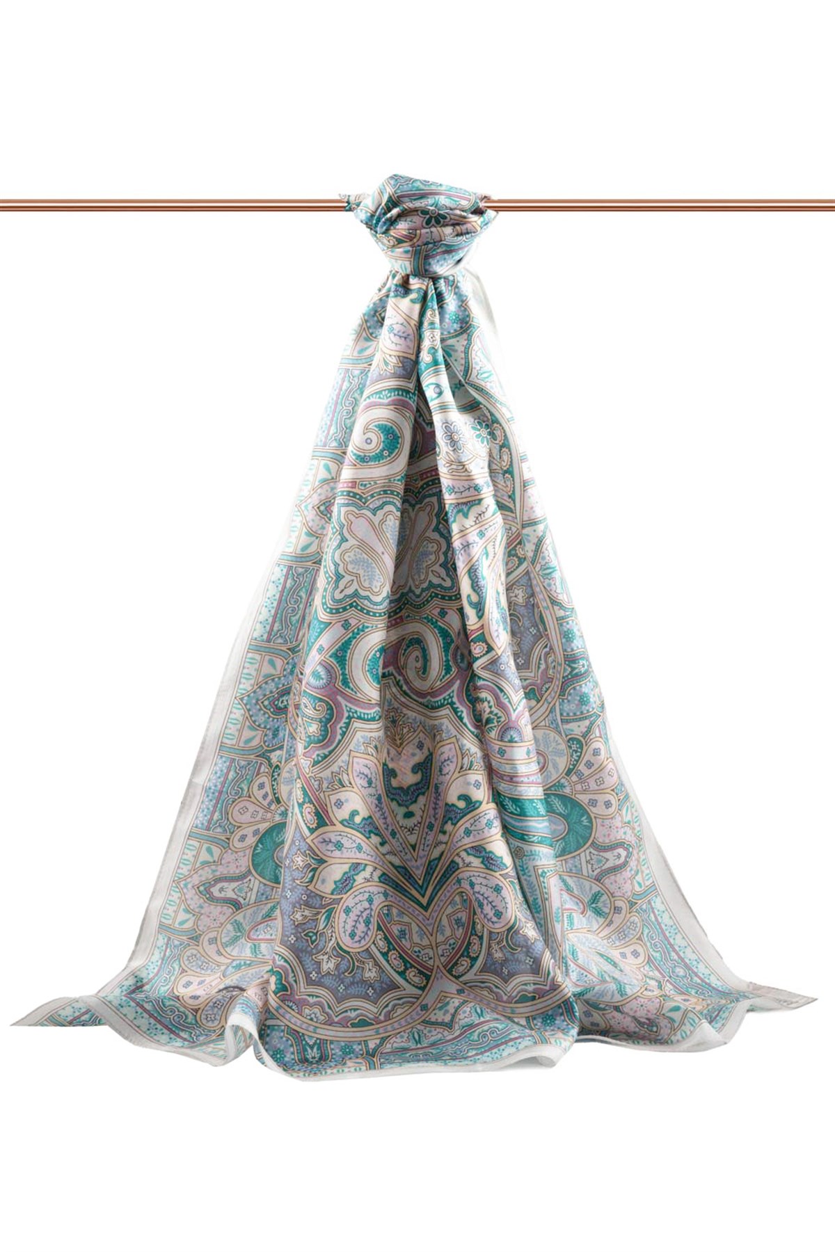 100% İpek Etro Desenli Gri - Gül Kurusu Renkli 92x210 Şal