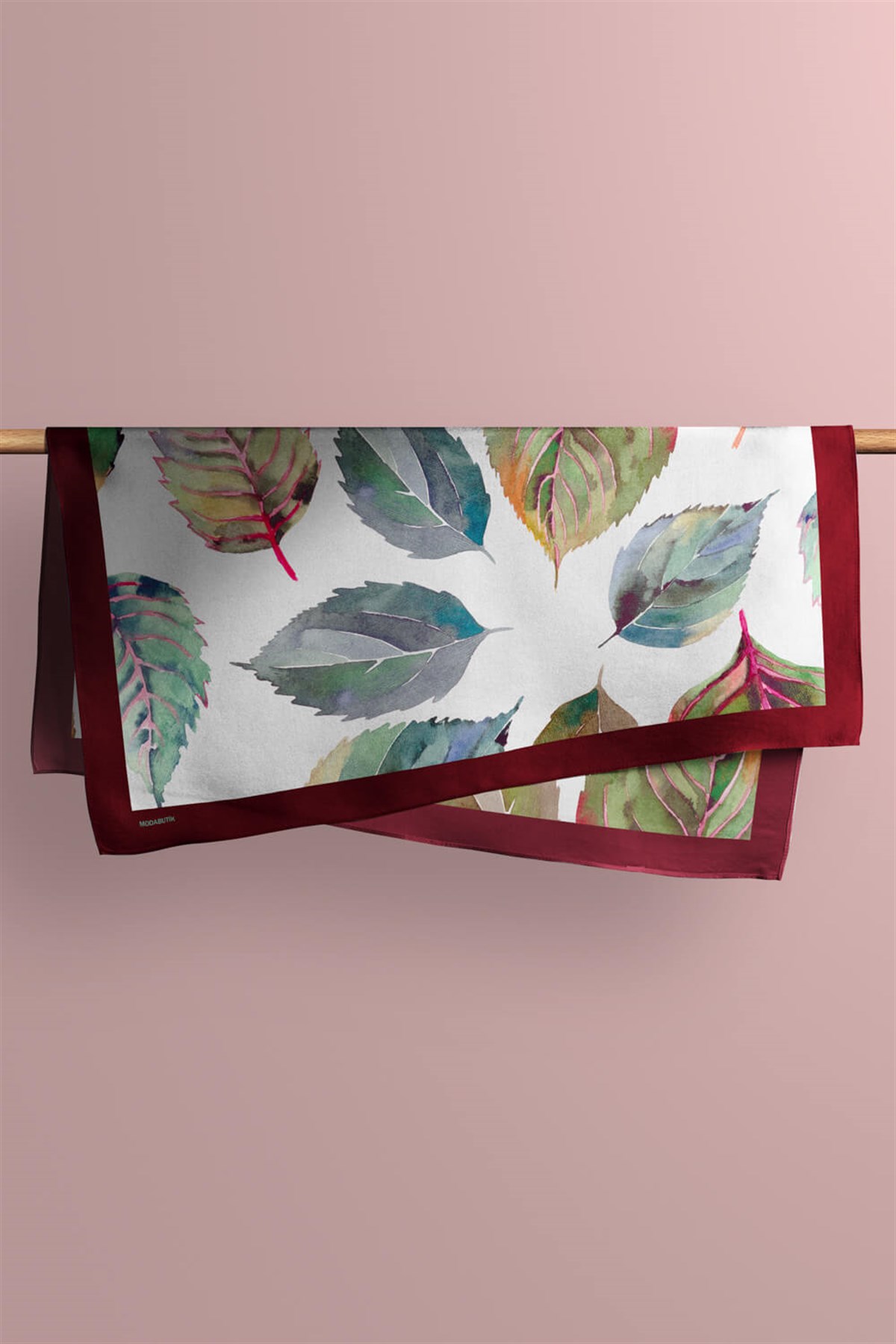 Violla Y7 Kadın Yaprak Desenli Bandana 50x50 Yeşil Beyaz DG0478-22