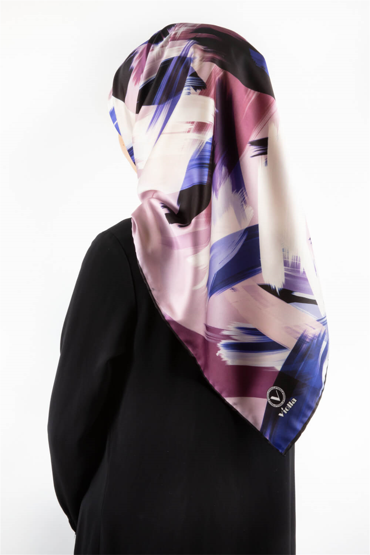 Twill Fırça Desenli Lila Renkli 90x90 Eşarp (İpek İçermez) Kenar Dikiş Şekli El Dikişli