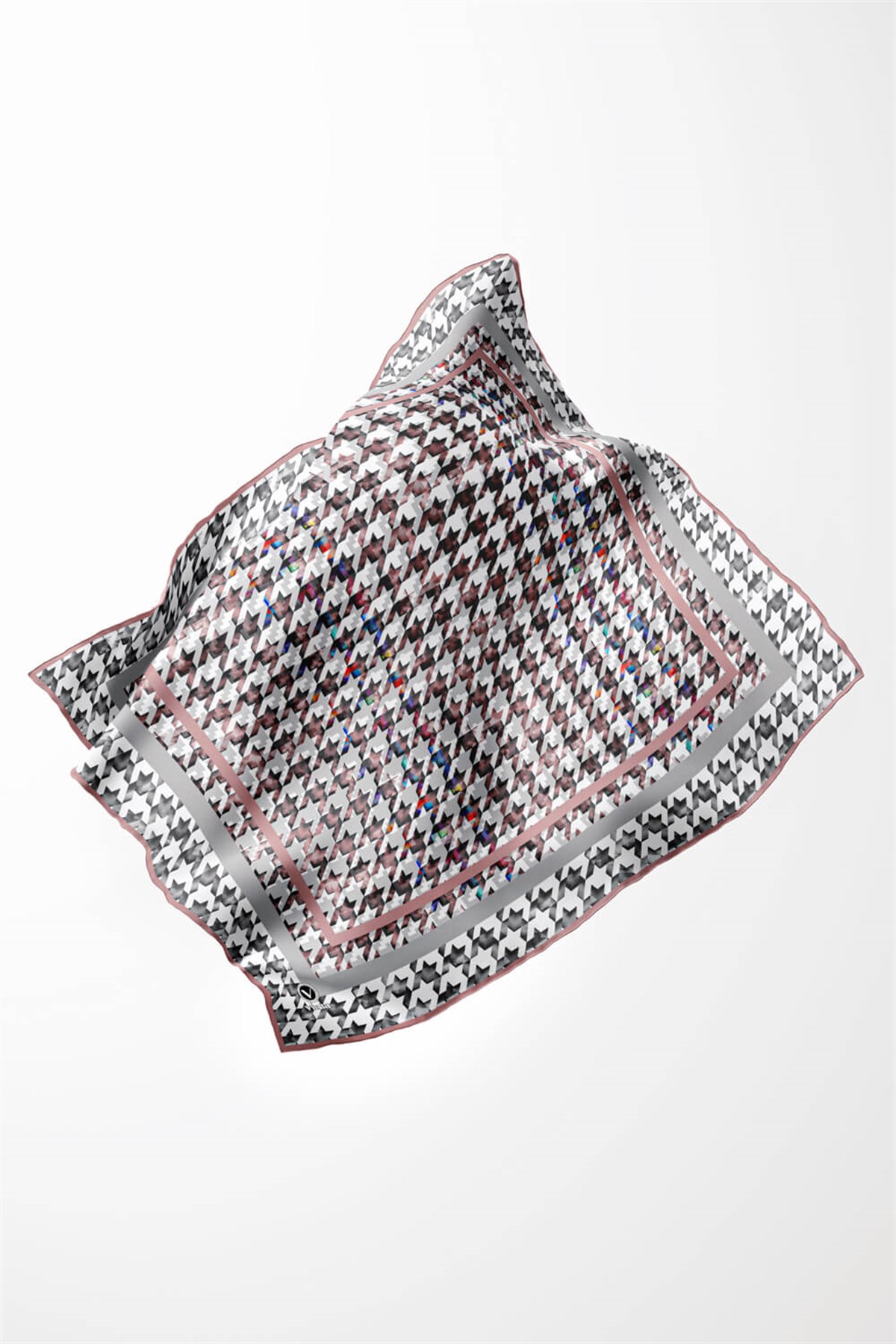 Twill Kazayağı Desenli Pudra Renkli 90x90 Eşarp (İpek İçermez) Kenar Dikiş Şekli El Dikişli