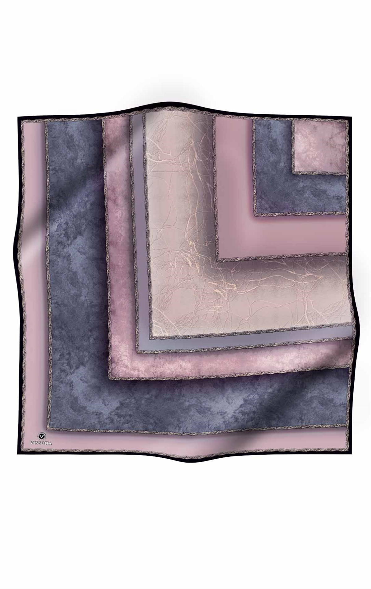 % 57 İPEK % 43 VİSKON Twill İpek Dokulu Geometrik Desenli Pudra - Gri Renkli 90x90 Eşarp Dikim Şekli : El Dikişi