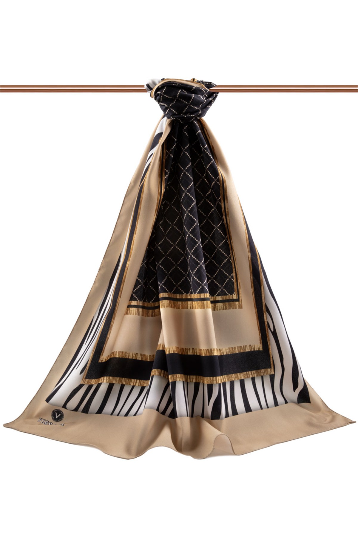 KREP ZEBRALI BAKLAVA DESENLİ BEJ RENKLİ 75X195 KIRIŞMAZ ŞAL