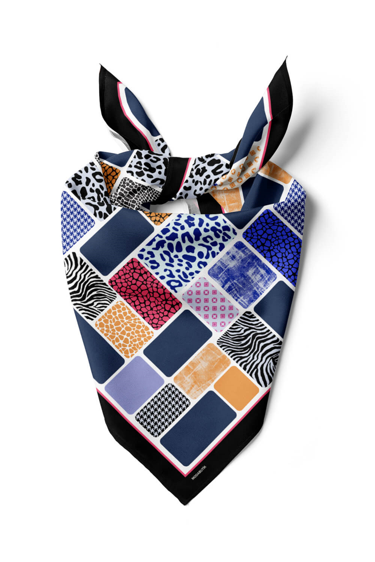 D110 Kadın Dikdörtgen Desenli Bandana 50x50 Mavi DG0497-22