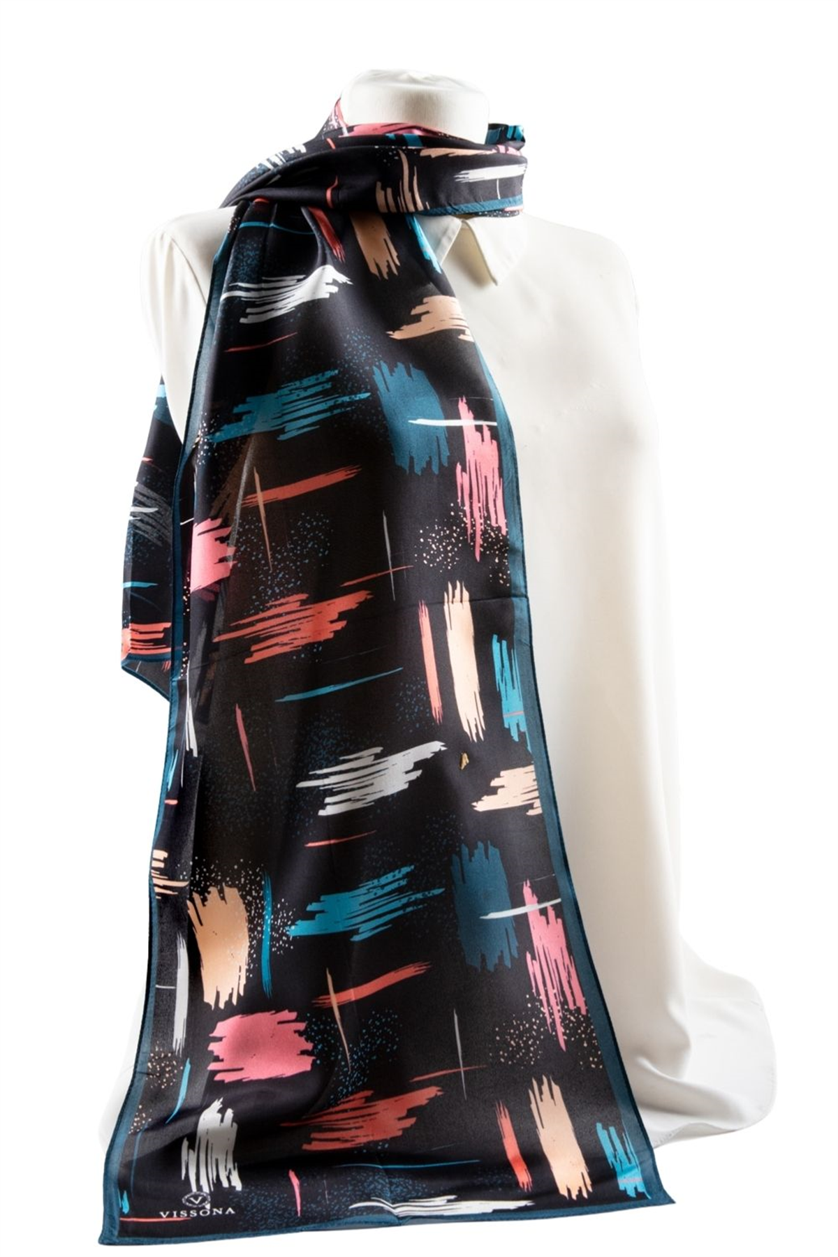 SATEN İPEK GEOMETRİK DESENLİ KADIN FULAR