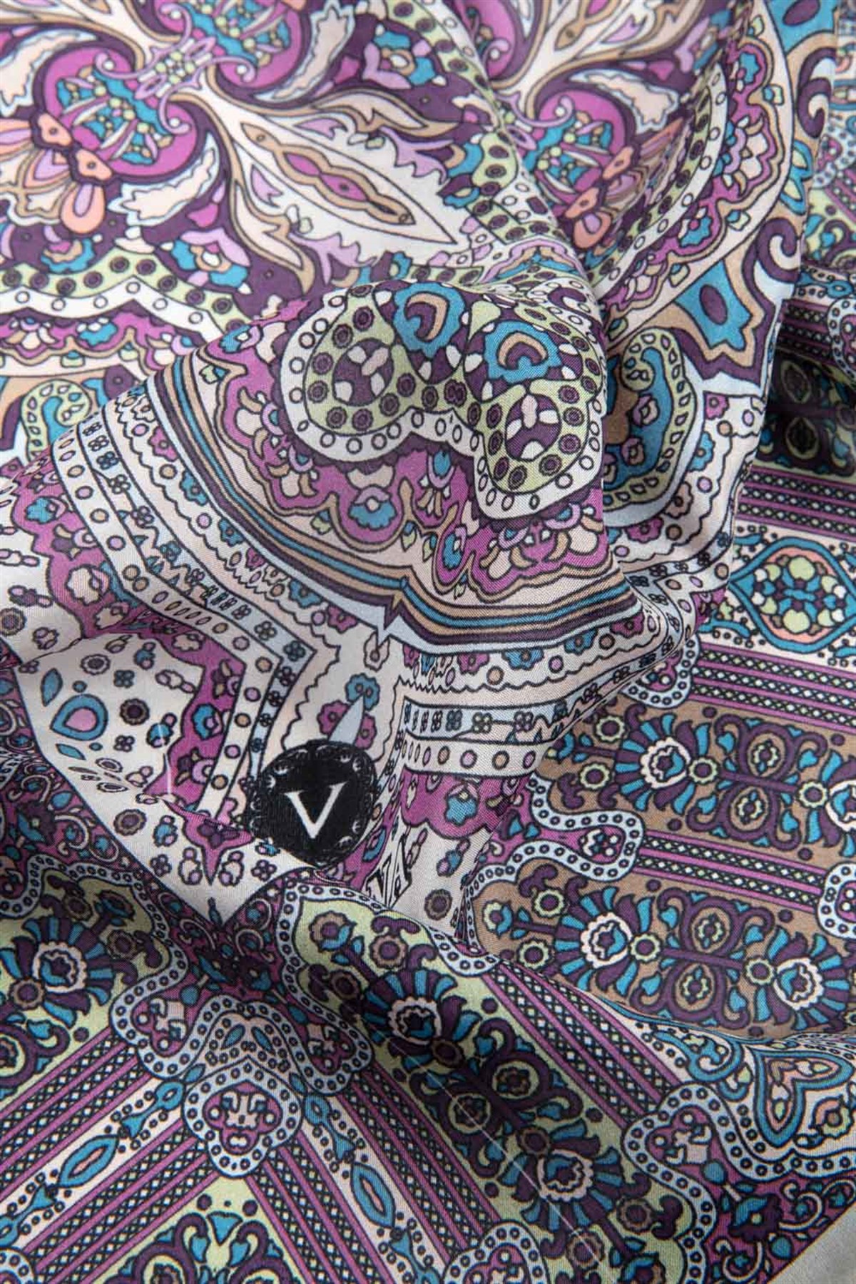 100% İpek Etnik Desenli Krem - Gül Kurusu Renkli 92x210 Şal