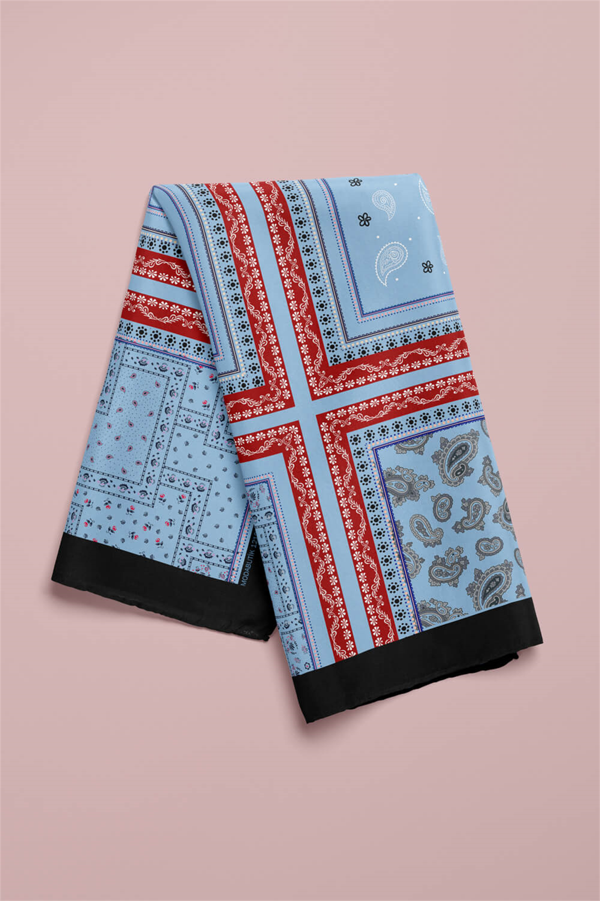 D66 Kadın Mavi Kare Desenli 50x50 Bandana HYL DG01218-22