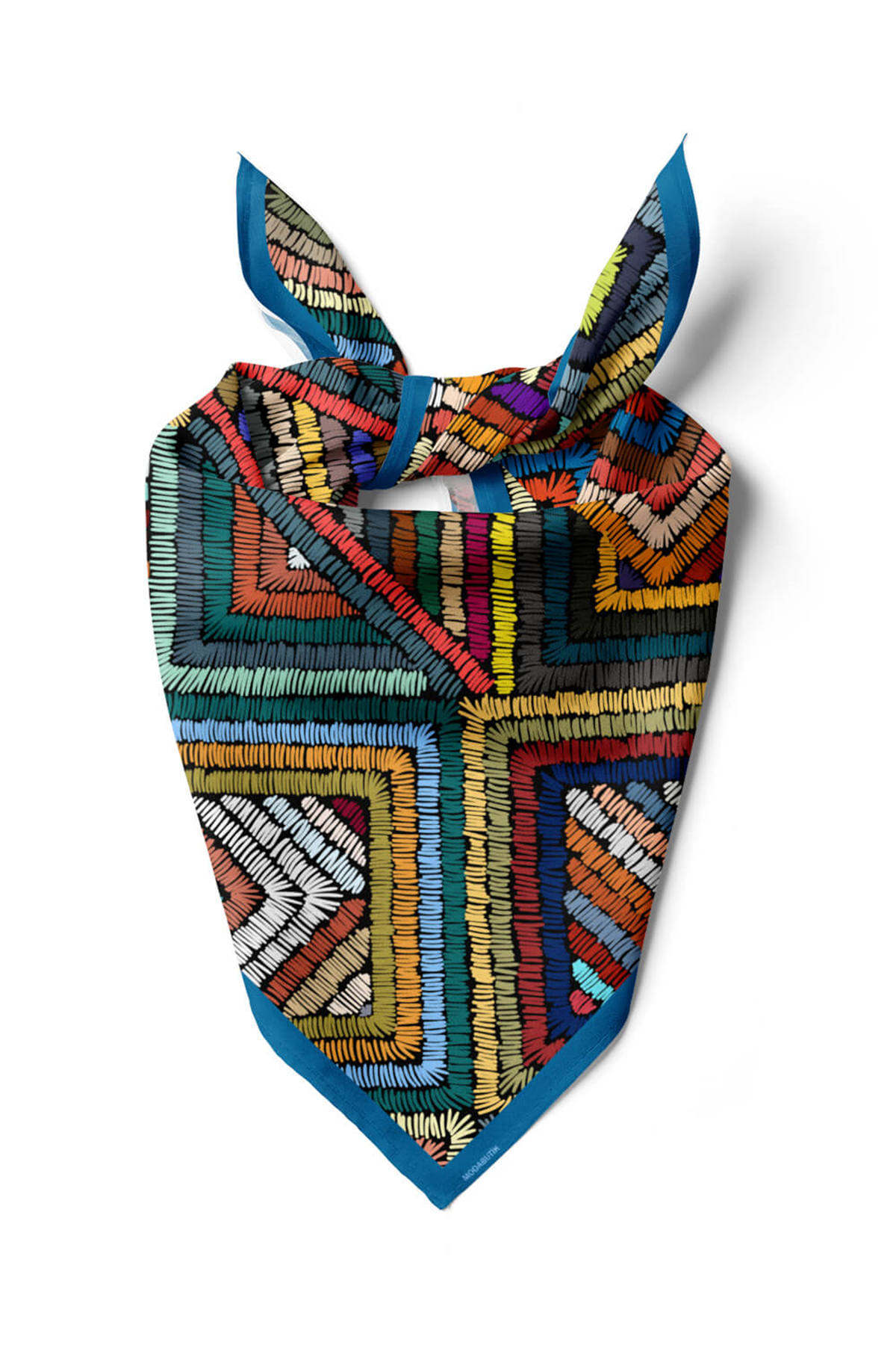 D69 Kadın Geometrik Desenli Bandana 50x50 Mavi Yeşil DG0412-22