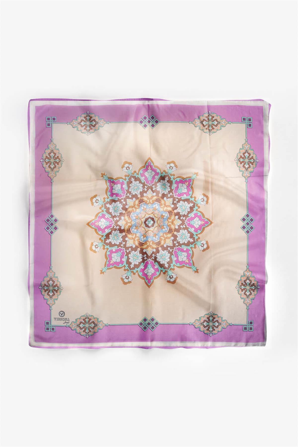 %100 İpek Kadın Desenli Bandana 80x80