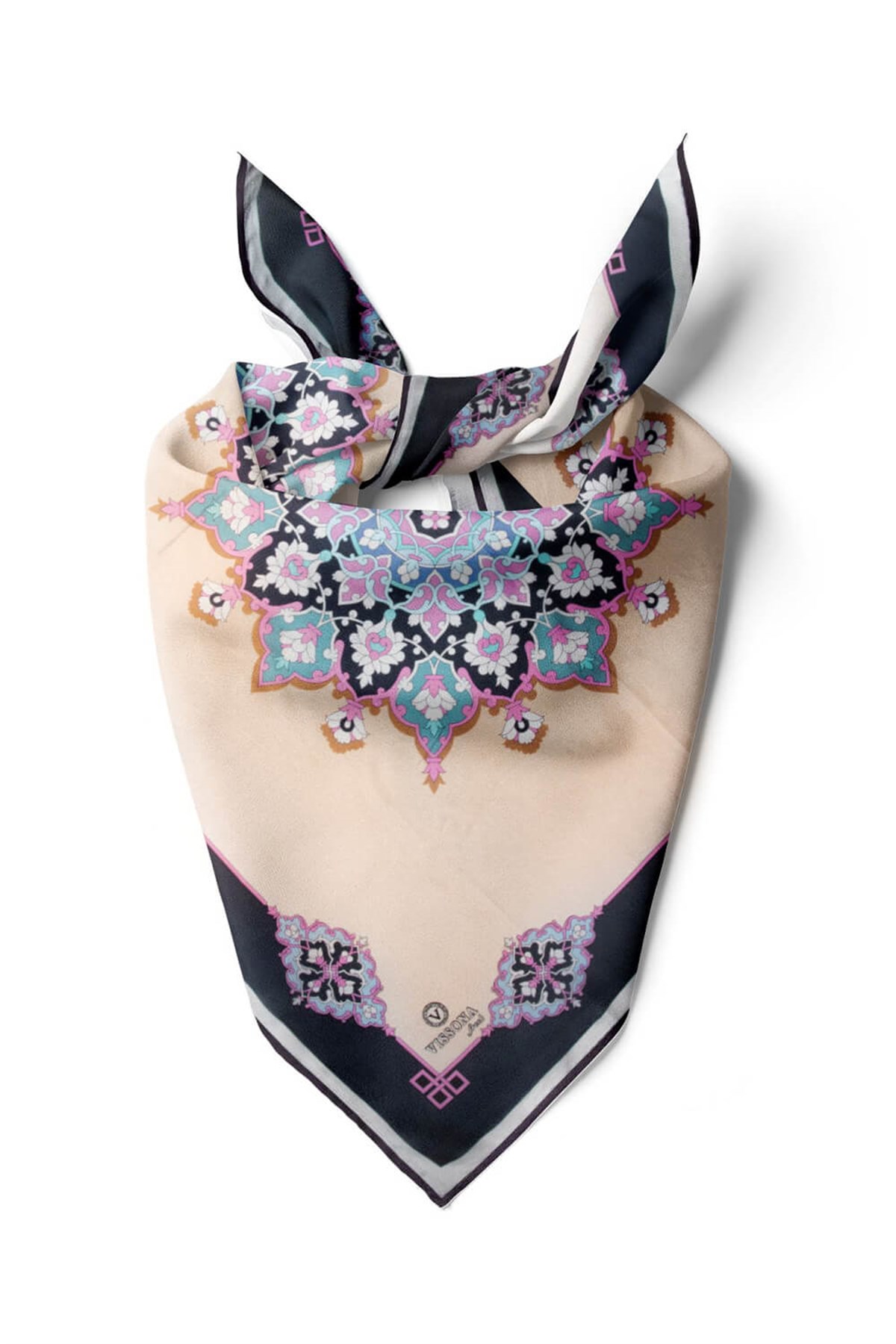 %100 İpek Kadın Desenli Bandana 80x80