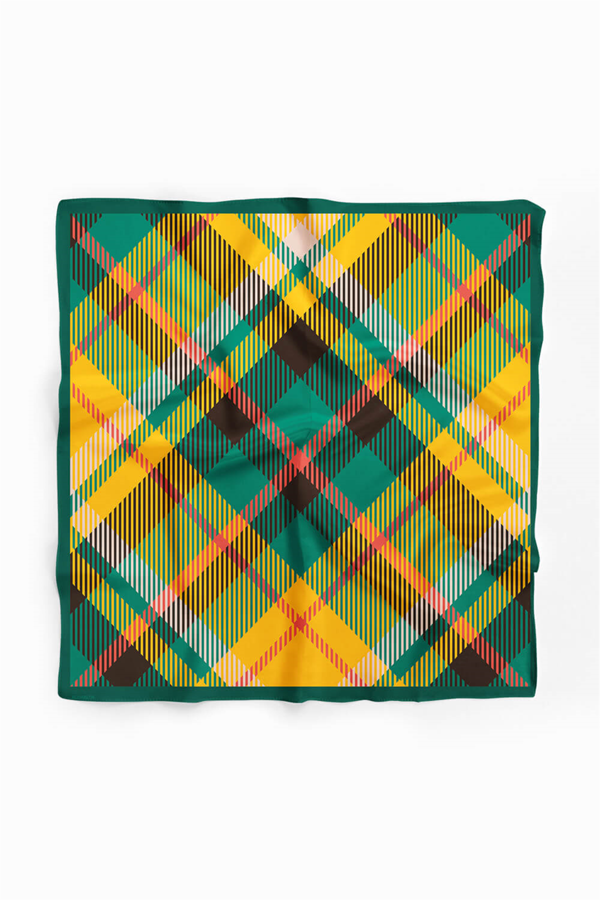 D80 Kadın Ekose Desenli Bandana 50x50 Yeşil Sarı DG0200-22