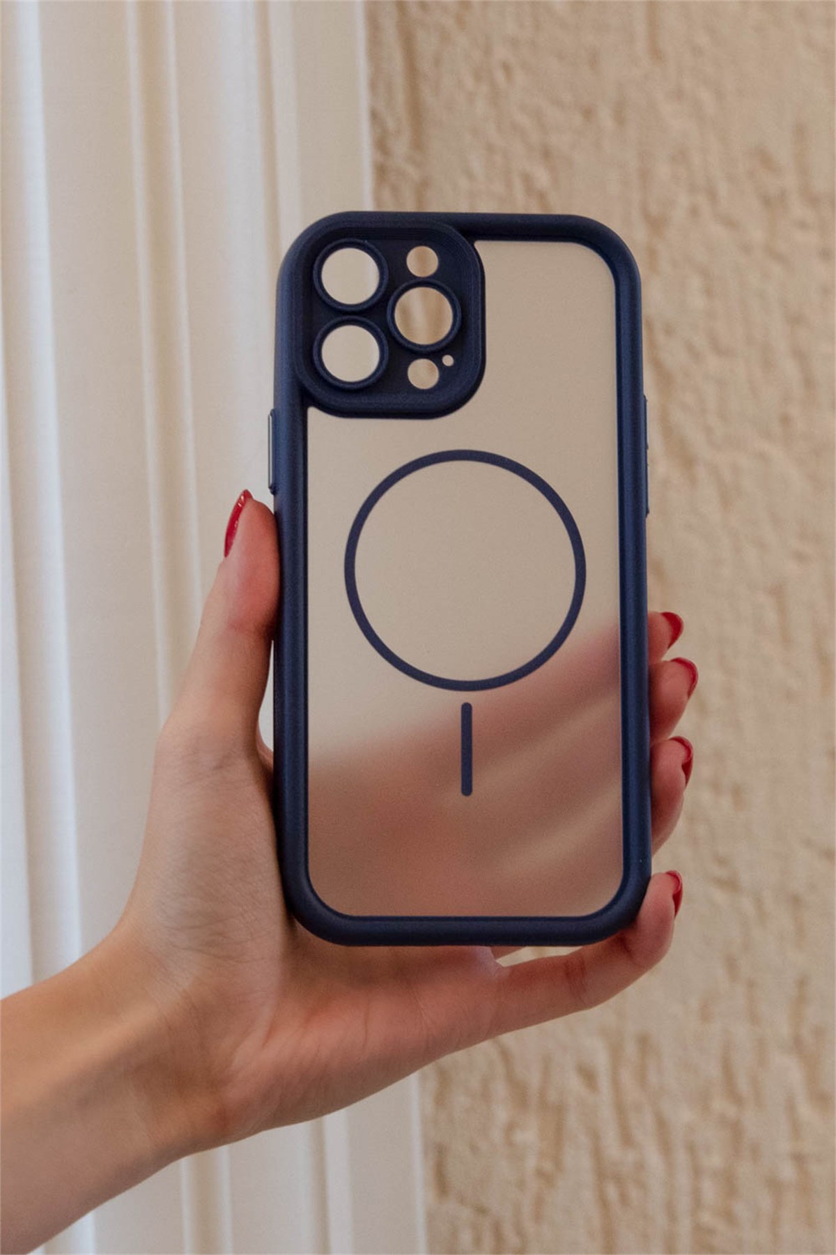 iPhone 13 Pro Max Kılıf – Kamera Korumalı – MagSafe Uyumlu – Lacivert Renk – Mat Silikon Telefon Kılıfı