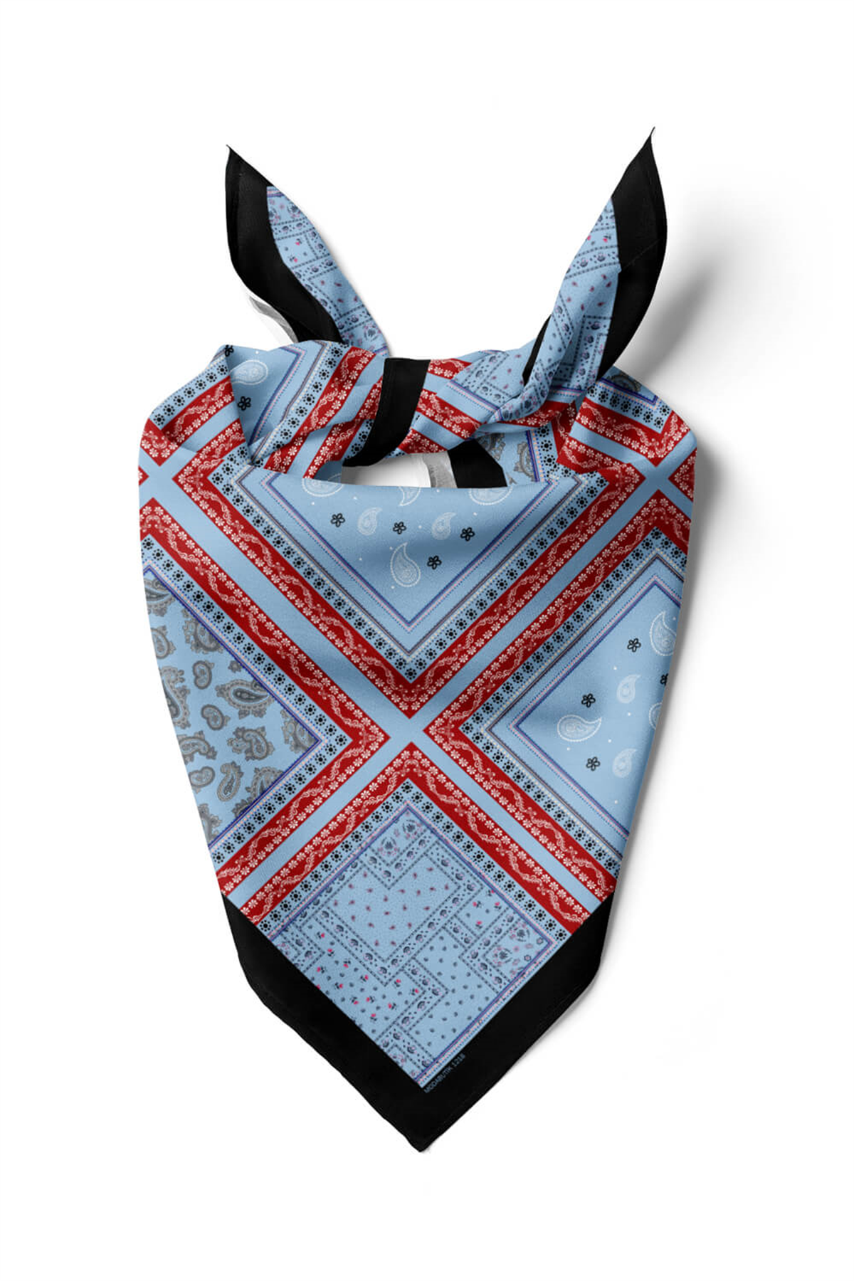 D66 Kadın Mavi Kare Desenli 50x50 Bandana HYL DG01218-22