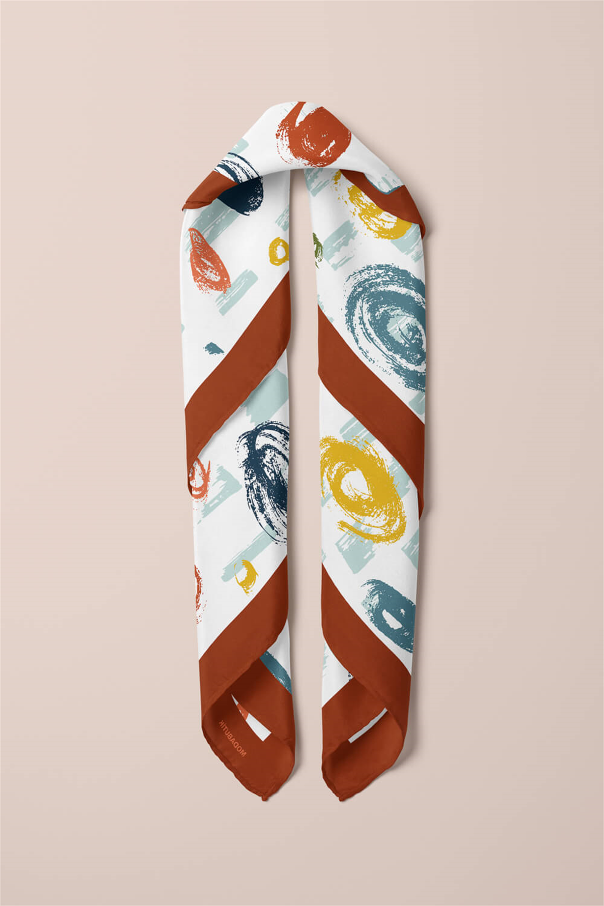 D72 Kadın Puan Desenli Bandana 50x50 Kırmızı Turuncu DG0420-22