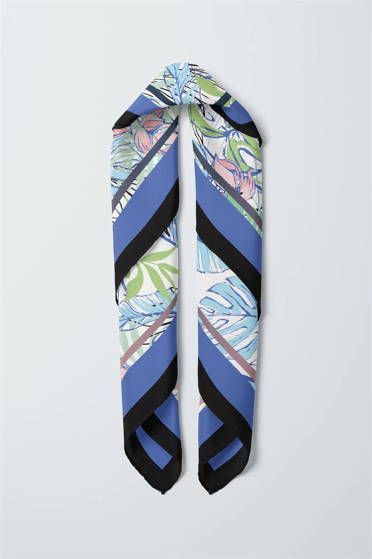 A100 Kadın Yeşil Yaprak Desenli 50x50 Bandana HYL DG01349-22