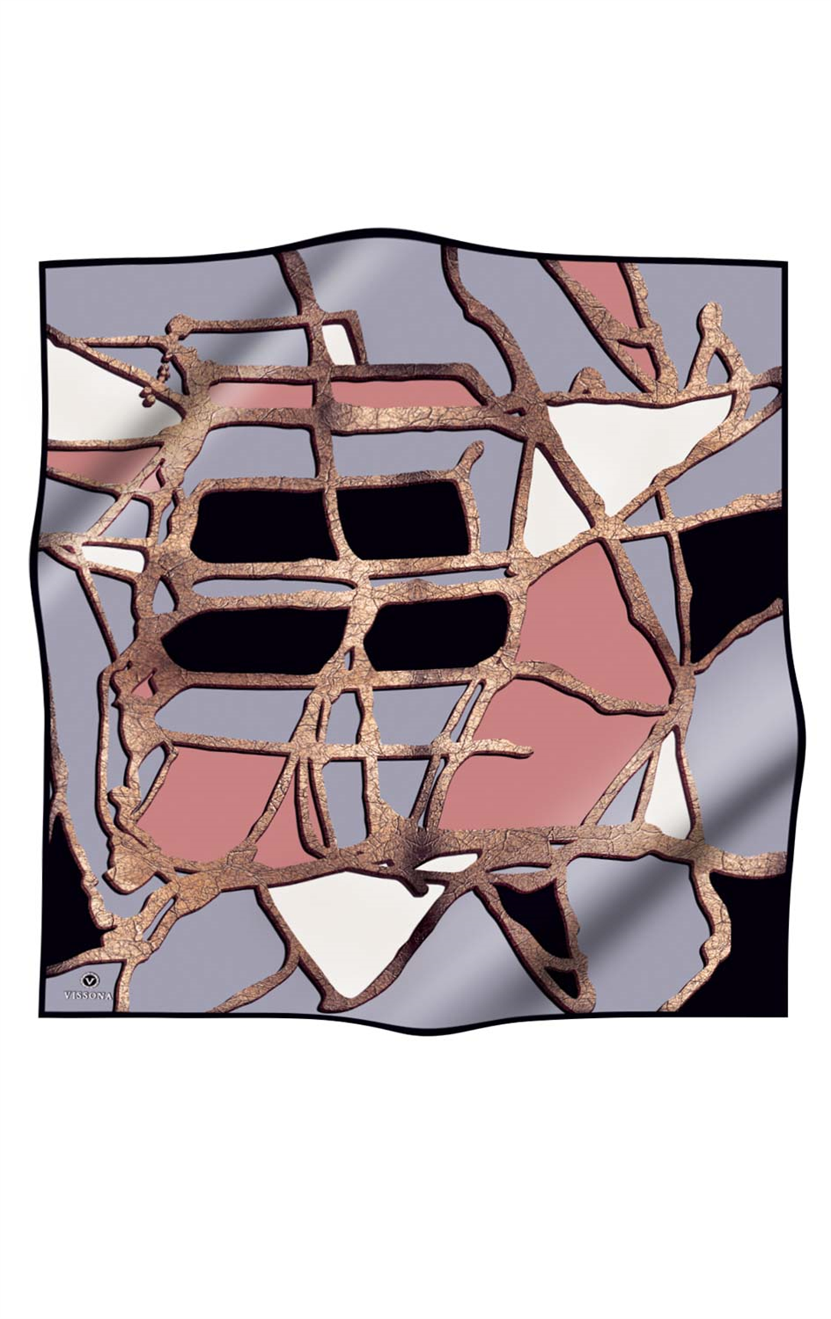 % 57 İPEK % 43 VİSKON Twill İpek Gold Efektli Geometrik Desenli Gri - Pudra Renkli 90x90 Eşarp Dikim Şekli : El Dikişi