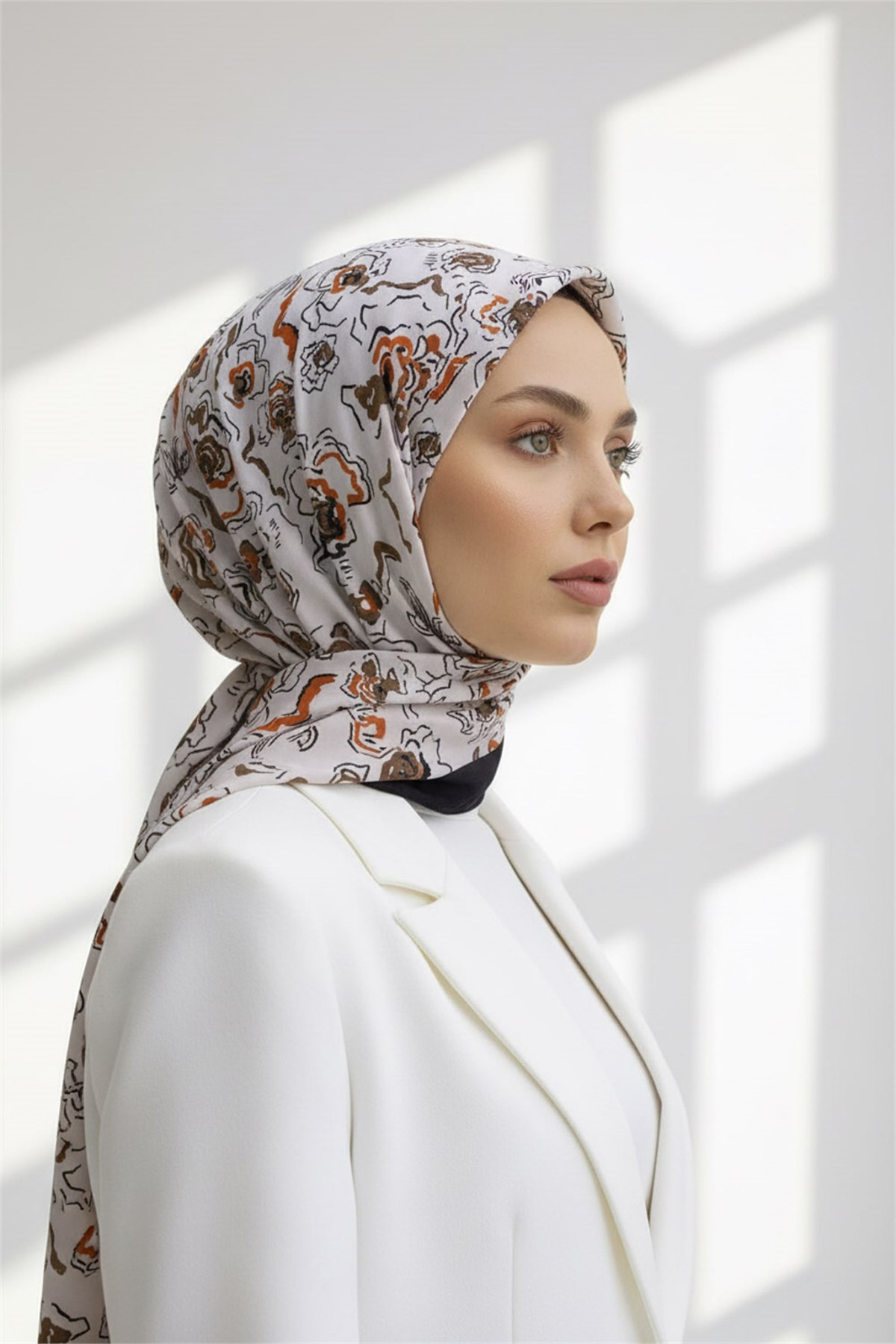 KREP ÇİÇEKLİ KAHVERENEGİ - TABA RENKLİ 75X195 KIRIŞMAZ ŞAL