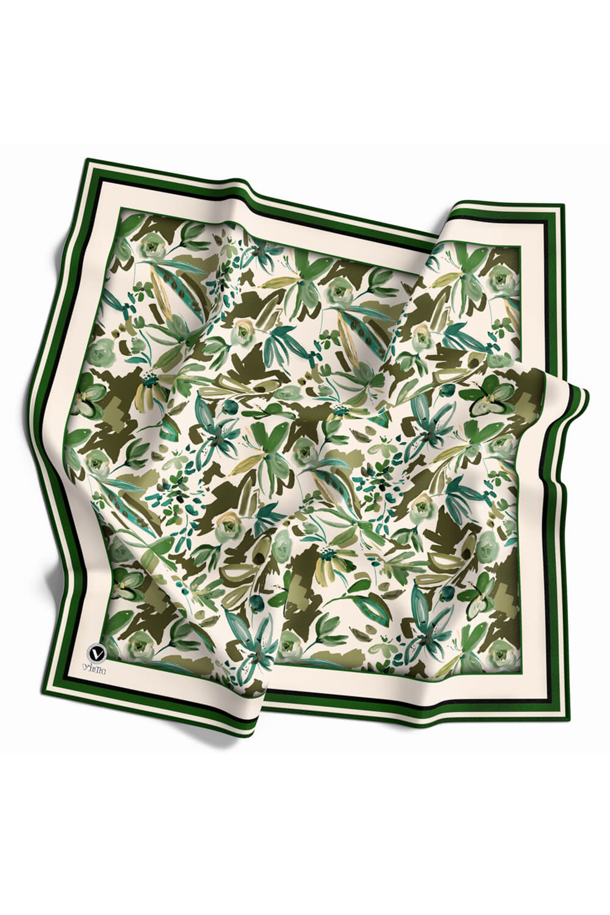 Rayon Çiçek Desenli Zümrüt Yeşili Renkli 90x90 Dikim Şekli : El Dikişi Eşarp (İpek İçermez)