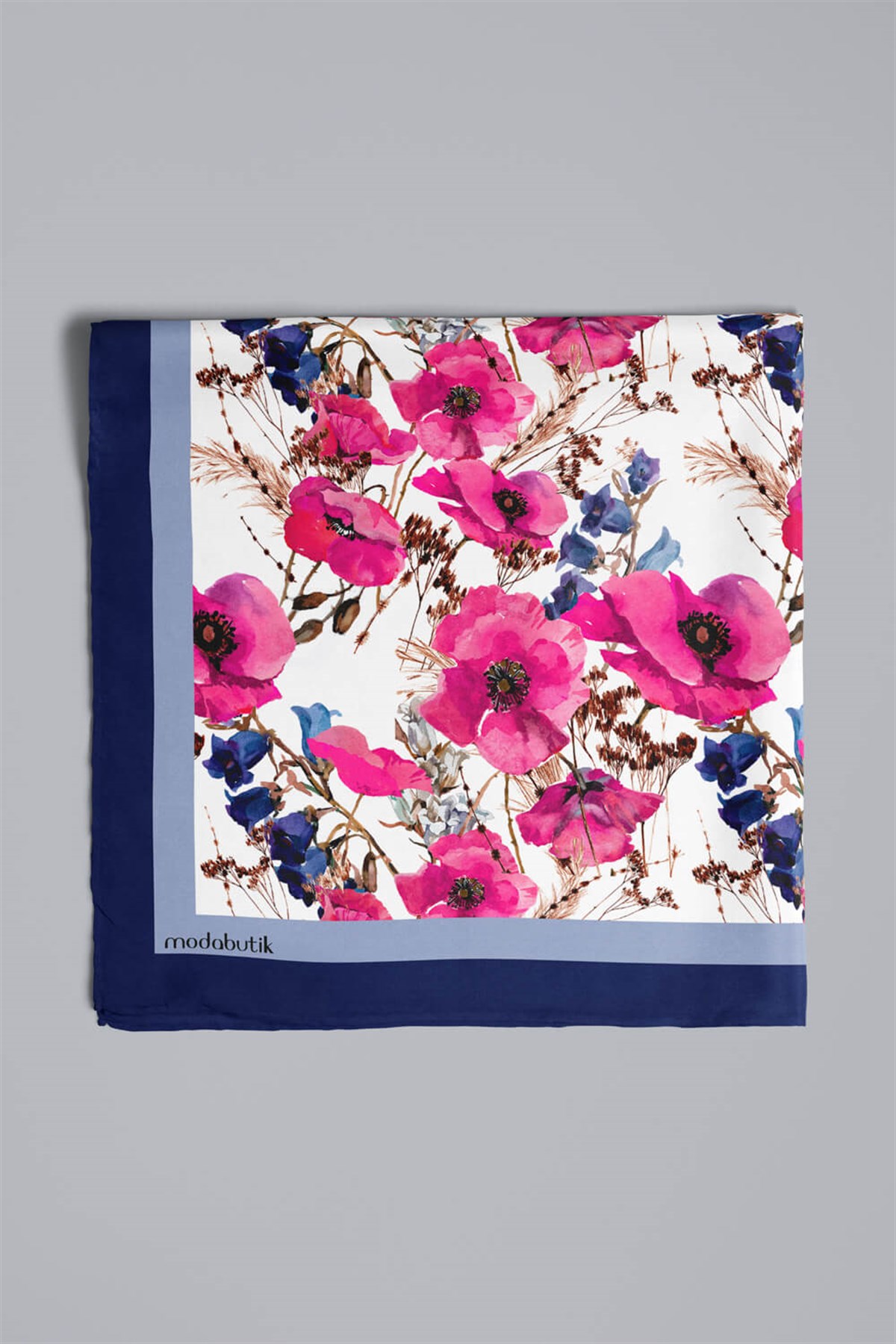 Violla G54 Kadın Pembe Açık Mavi Gelincik Desenli 50x50 Bandana HYL DG0953-22