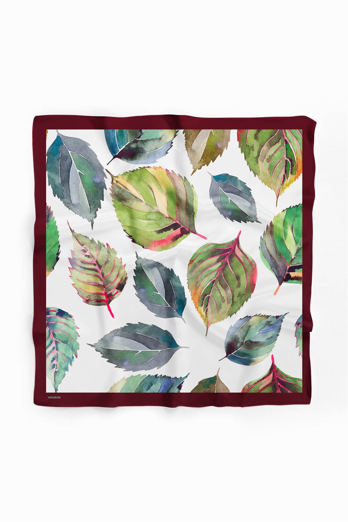 Y7 Kadın Yaprak Desenli Bandana 50x50 Yeşil Beyaz DG0478-22