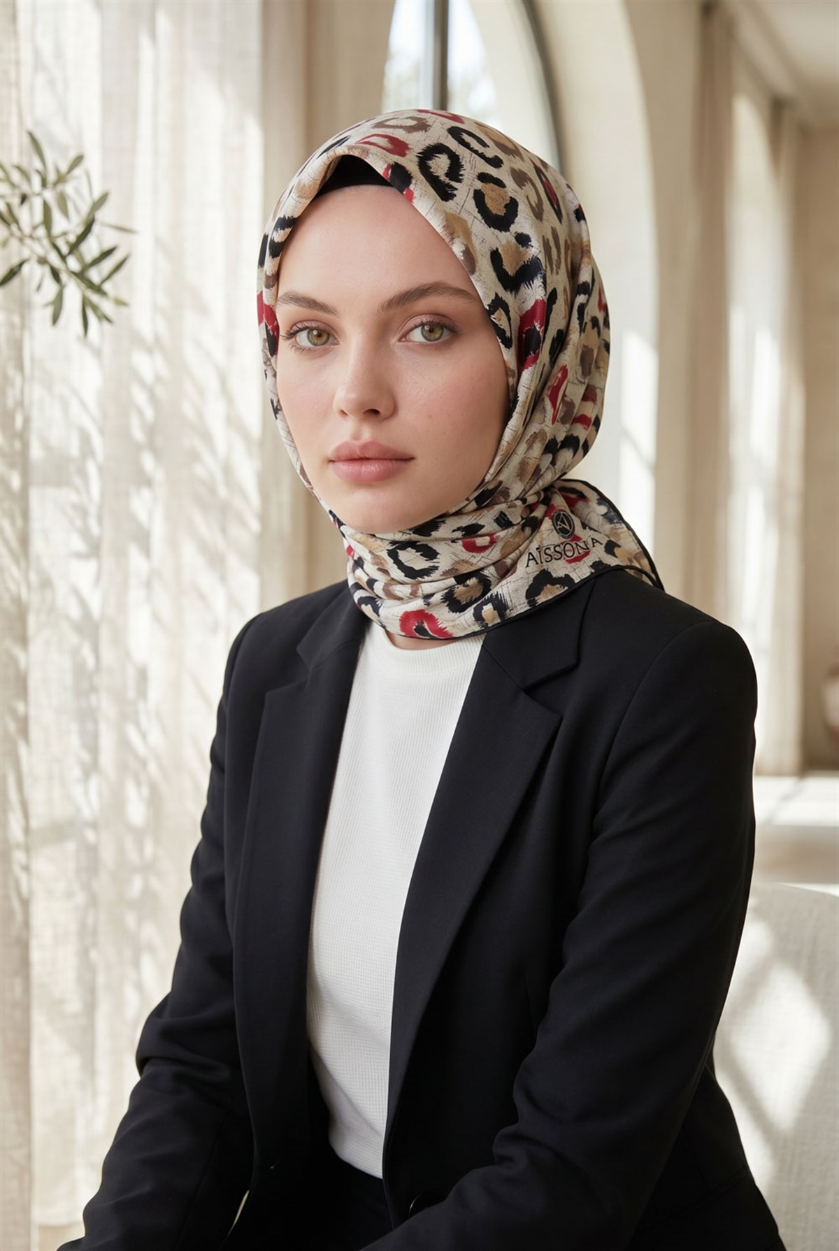 %100 Twill İpek Renkli Leopari Desenli Kırmızı - Siyah Renkli 90x90 Eşarp Kenar Dikiş Şekli El Dikişli