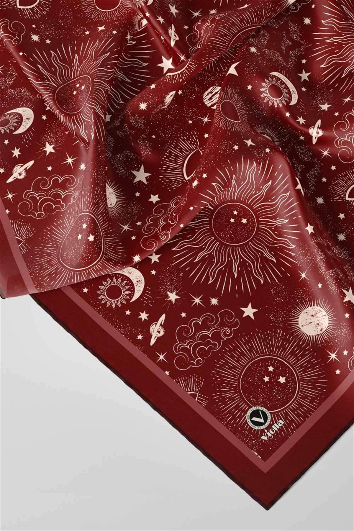 Twill Galaksi Desenli Bordo Renkli 90x90 Eşarp (İpek İçermez) Dikim Şekli : El Dikişi