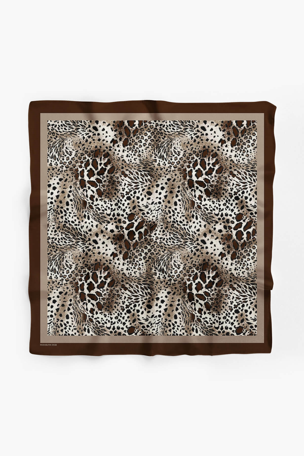 Kadın Kahverengi Koyu Kestane Leopar Desenli 50x50 Bandana - DG0938