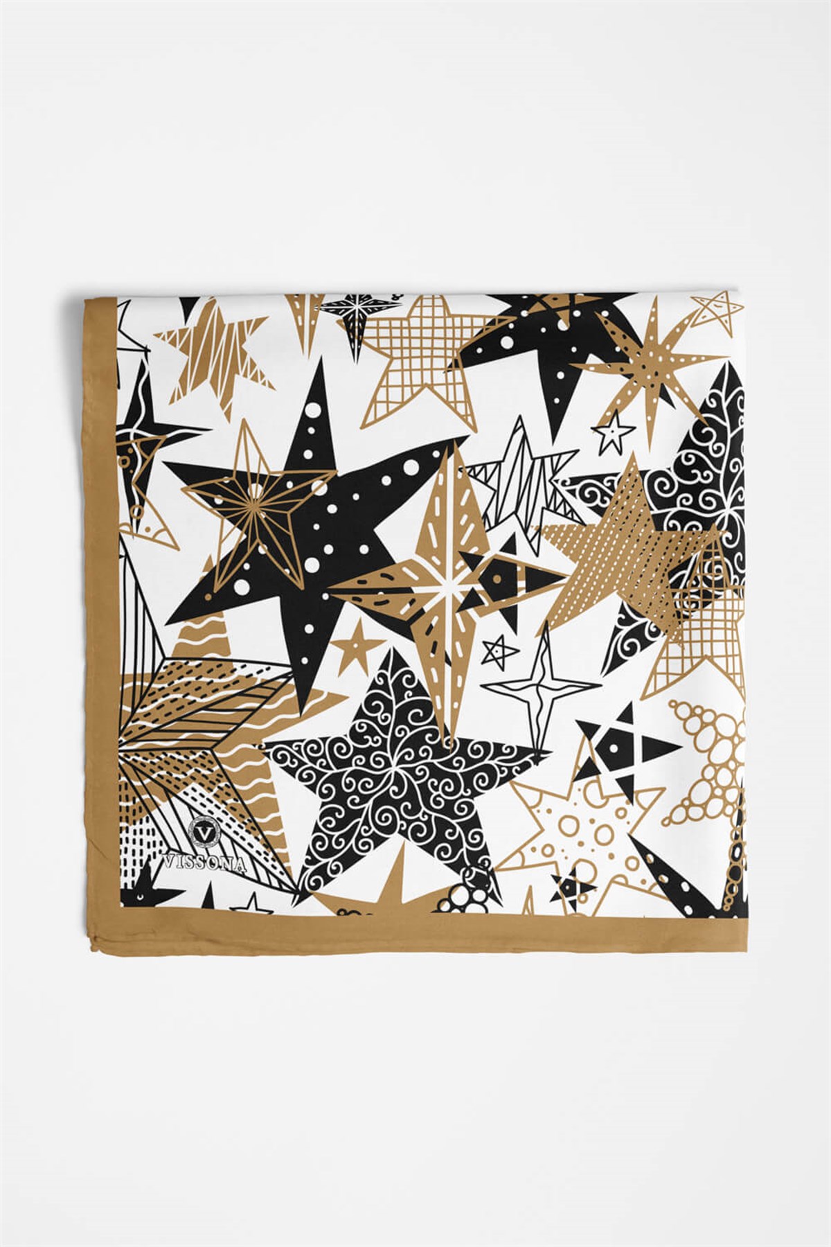 %100 İpek Yıldız Desenli Kadın Bandana