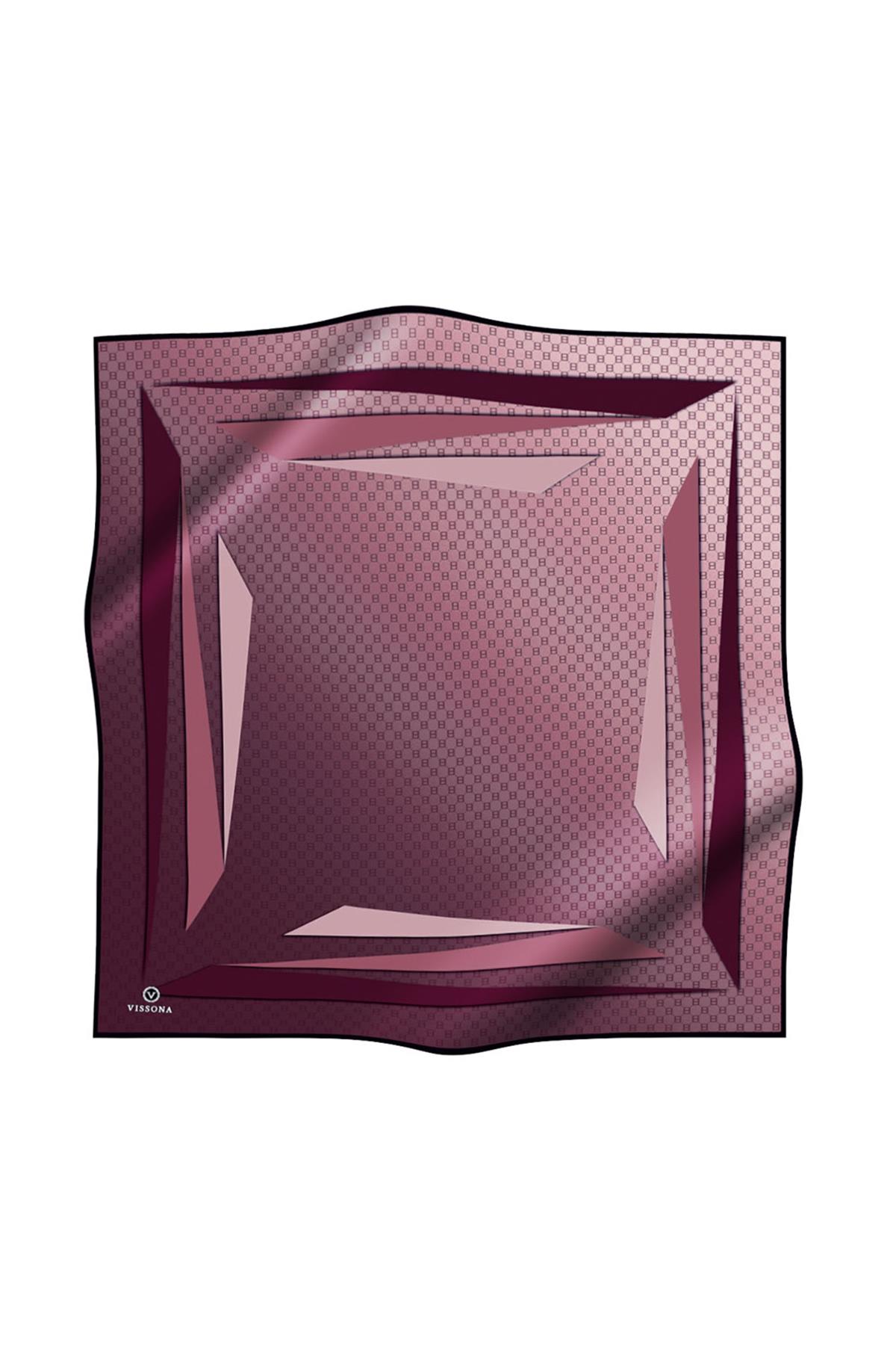 %100 Twill İpek Degrade Desenli Şarabi - Gül Kurusu Renkli 90x90 Eşarp Dikim Şekli : El Dikişi