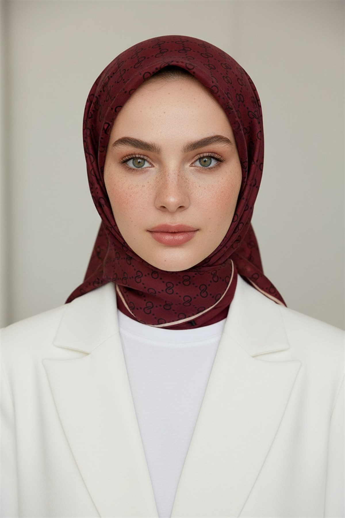 %57 İPEK %43 VİSKON Twill İpek Leopar Desenli Bordo Renkli 90x90 Eşarp Dikim Şekli : El Dikişi