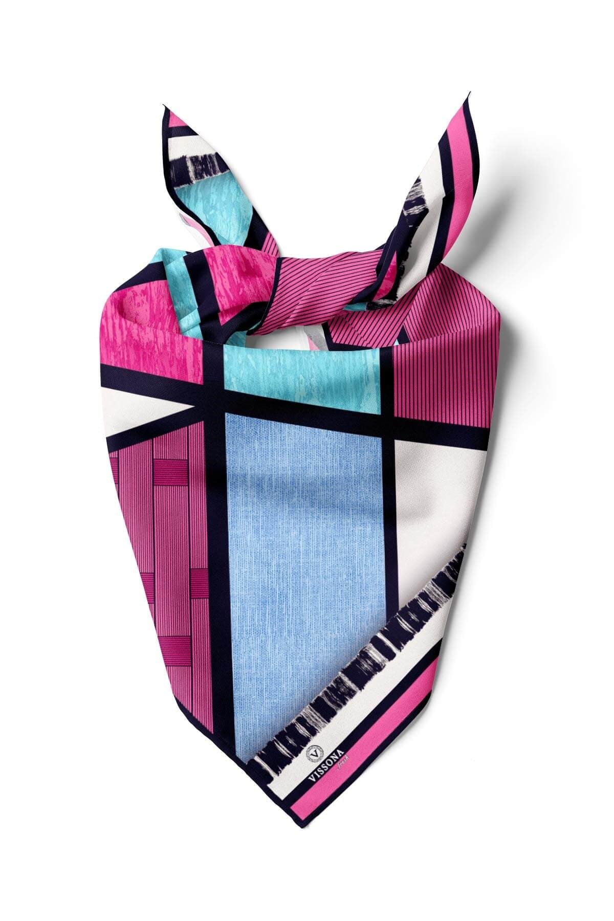 %100 İpek Kadın Desenli Bandana 80x80