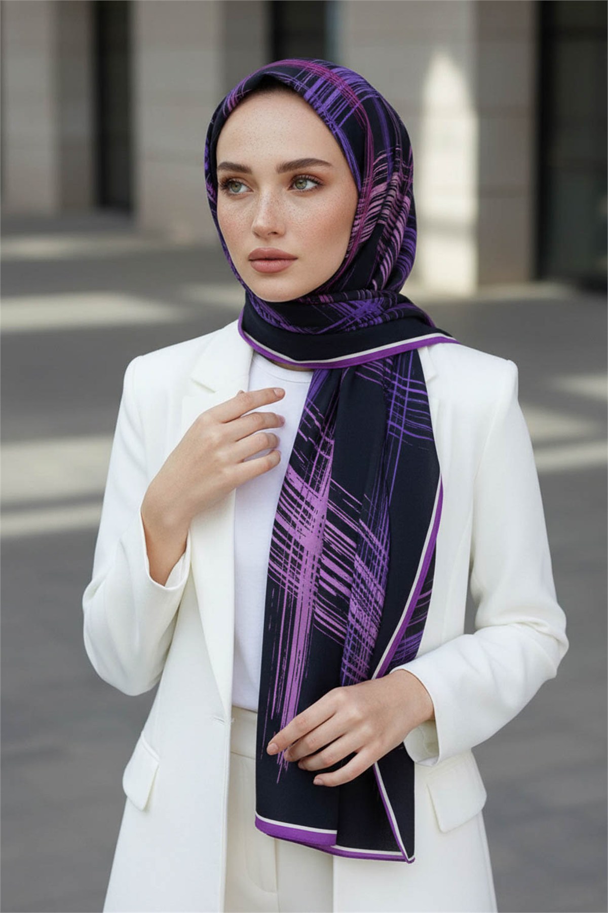 KREP FIRÇA DESENLİ MOR RENKLİ 75X195 KIRIŞMAZ ŞAL