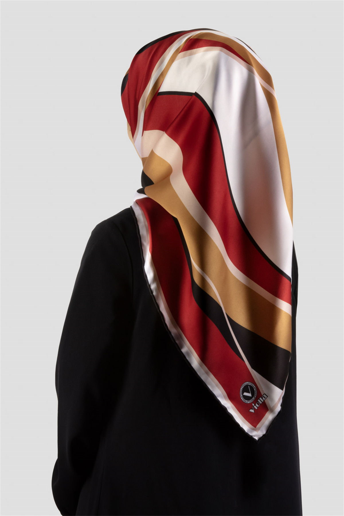 Rayon Modern Dalgalı Çizgi Desenli Bordo - Hardal Renkli 90x90 Dikim Şekli : El Dikişi Eşarp (İpek İçermez)